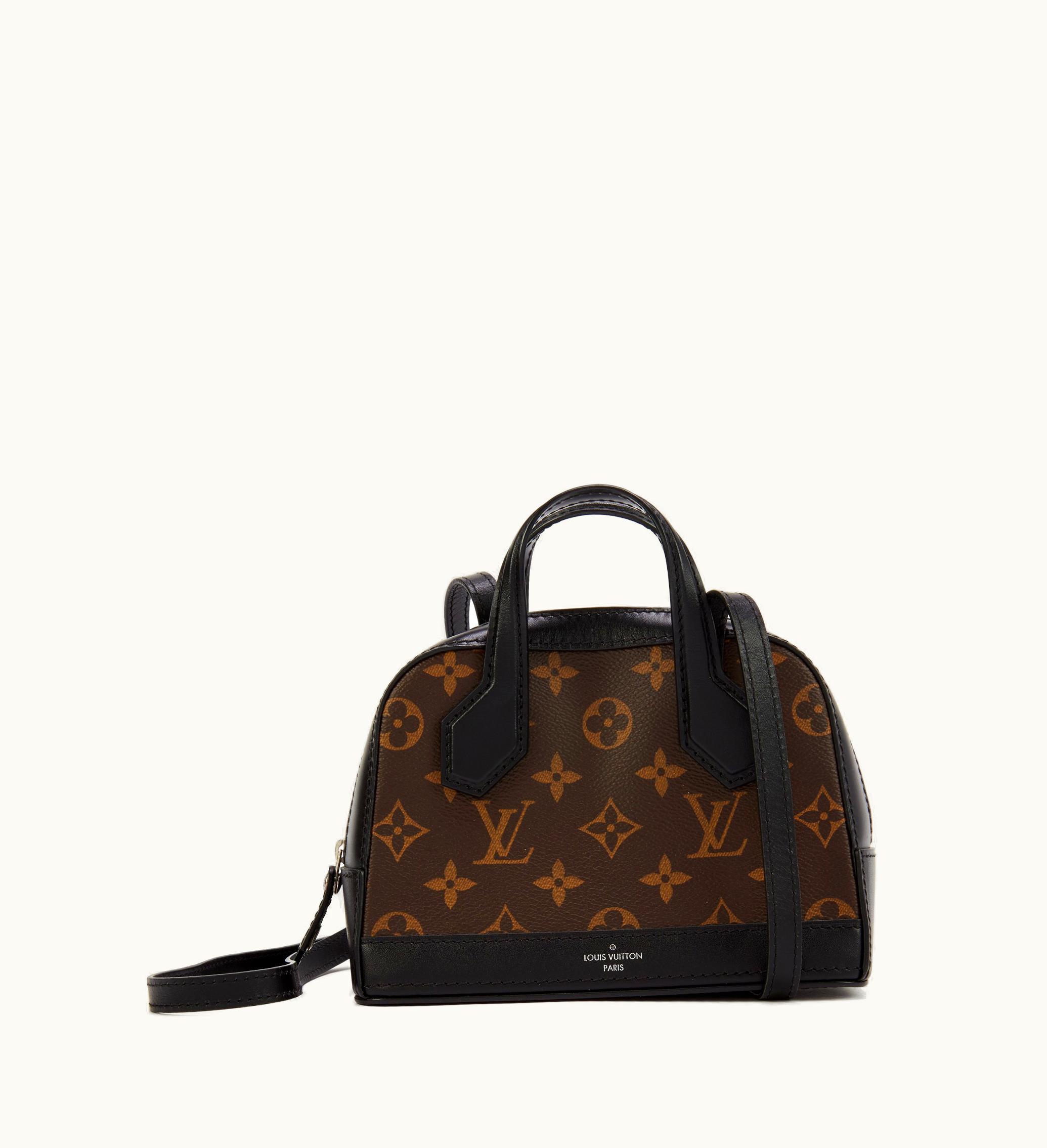 Louis Vuitton Nano Dora 2016, Coated Canvas and Calfskin in Black/Brown Monogram, Silver Hardware