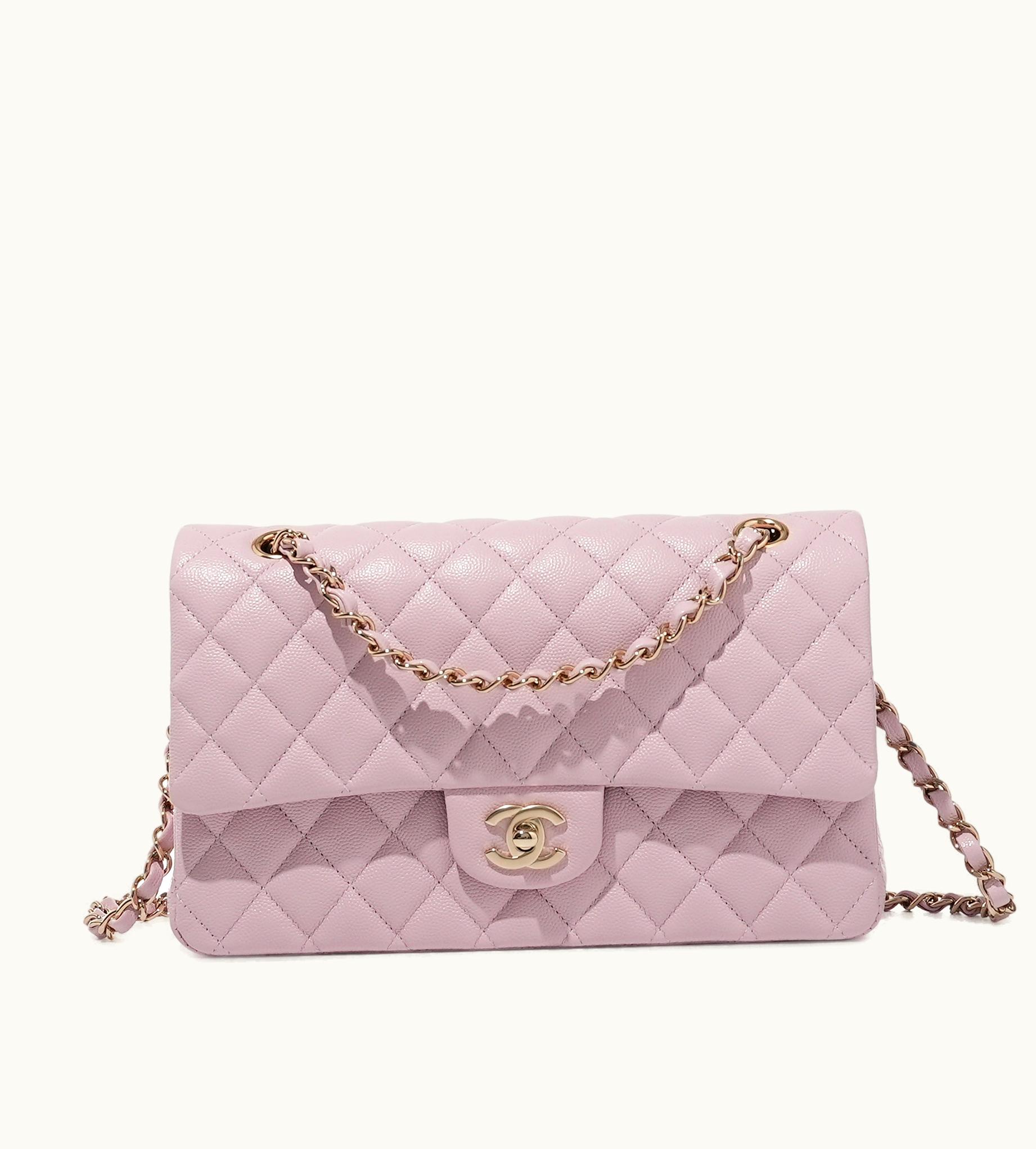 Chanel Pink Caviar Quilted Medium Classic Double Flap Bag with Gold Hardware, Brand New 2021 Edition