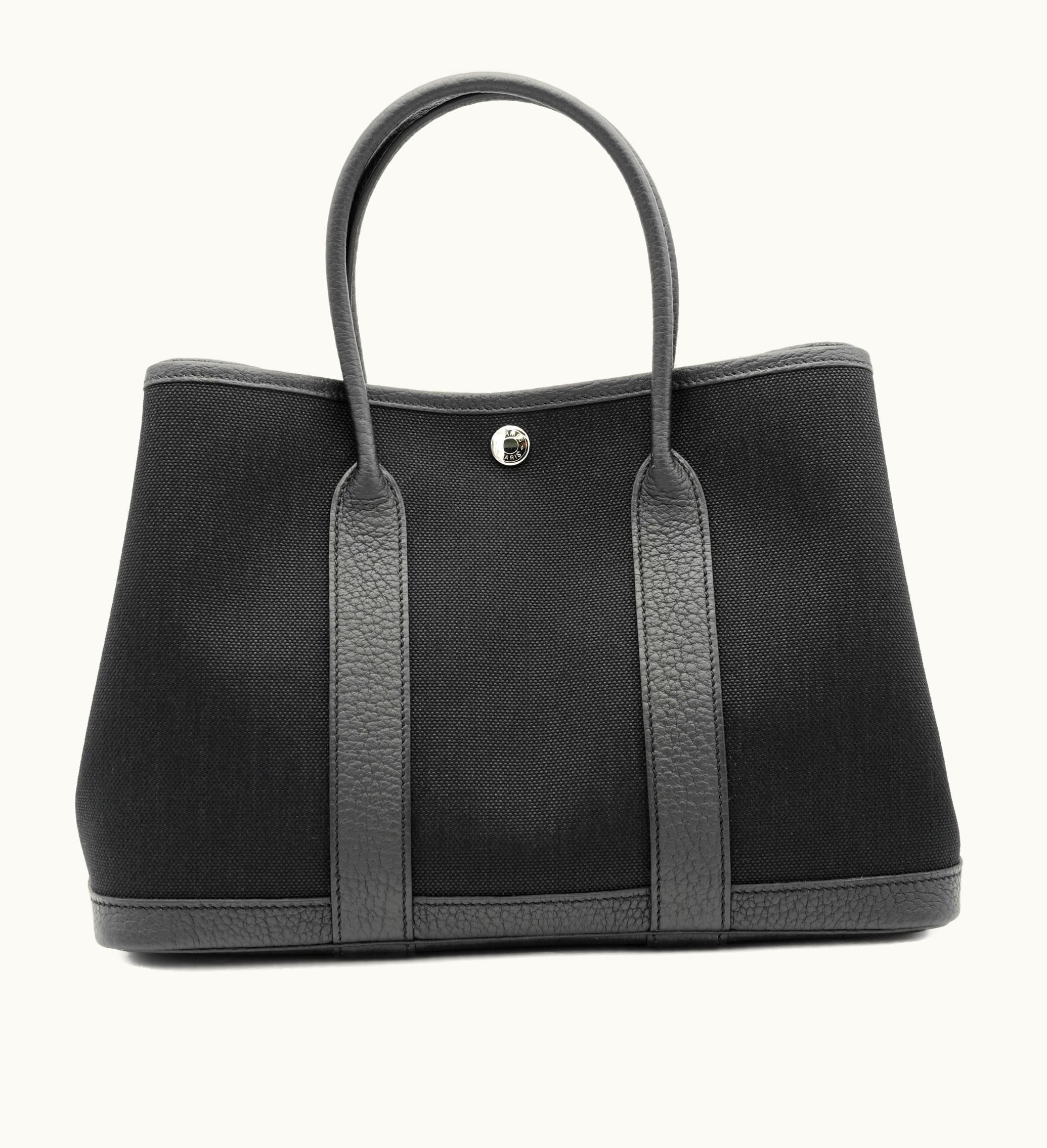 Hermès 2023's Hermès Garden Party 30 Palladium Hardware in Black Negonda and Toile