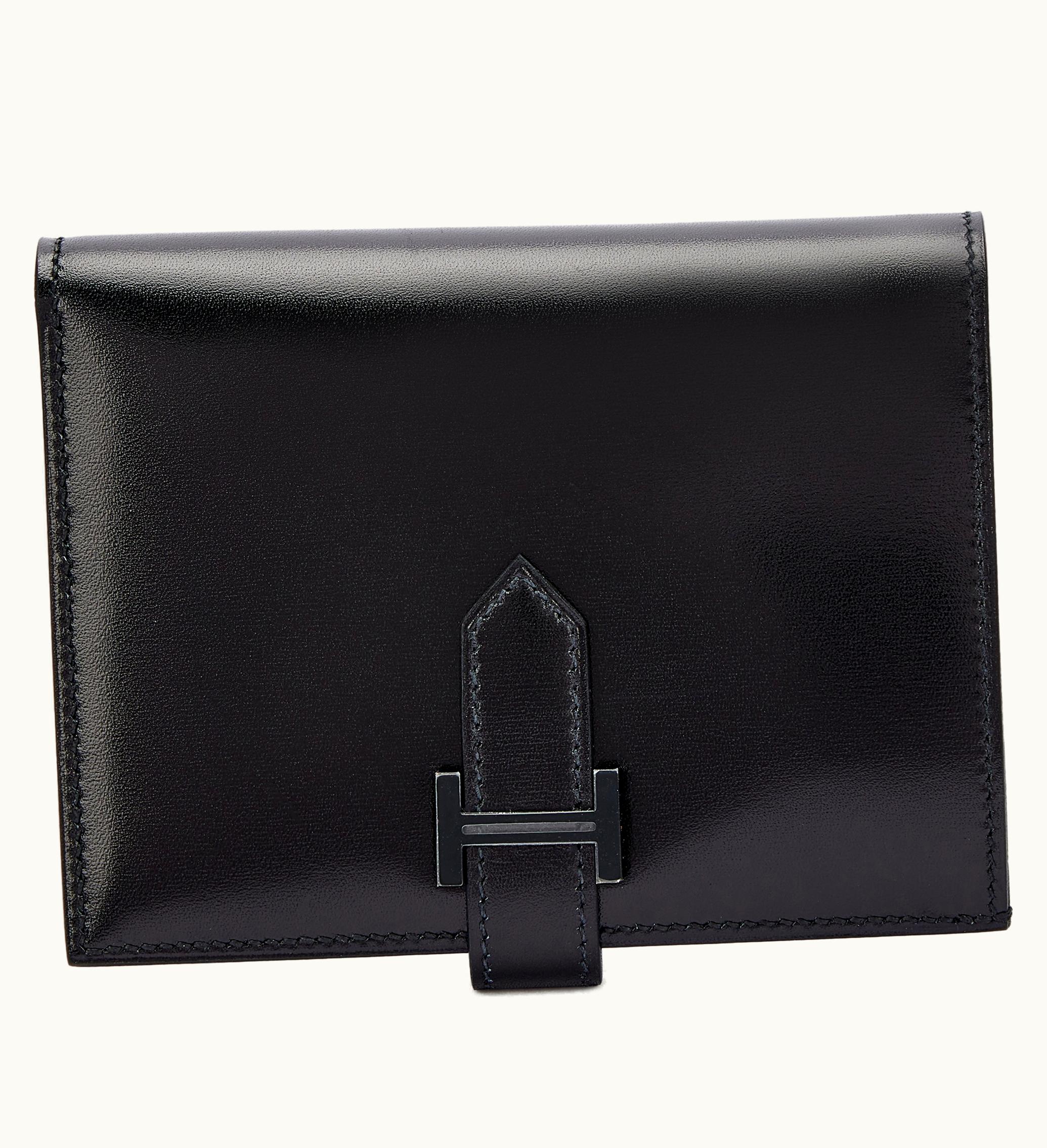 Hermès Compact Bearn Wallet with Black Hardware in Black Box, 2023