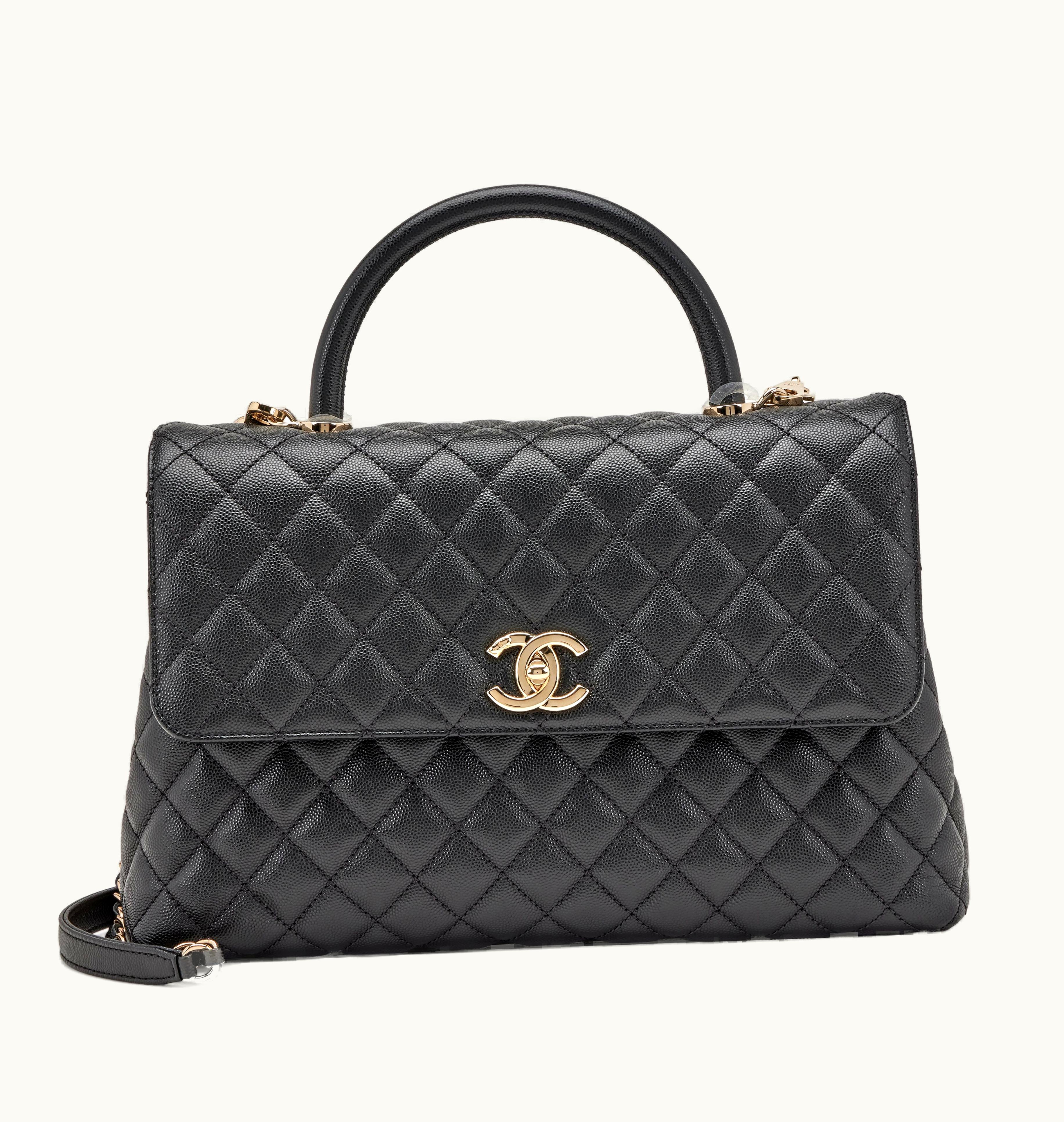 Chanel Chanel Large Coco Top Handle in Black Quilted Caviar with Pale Gold Hardware