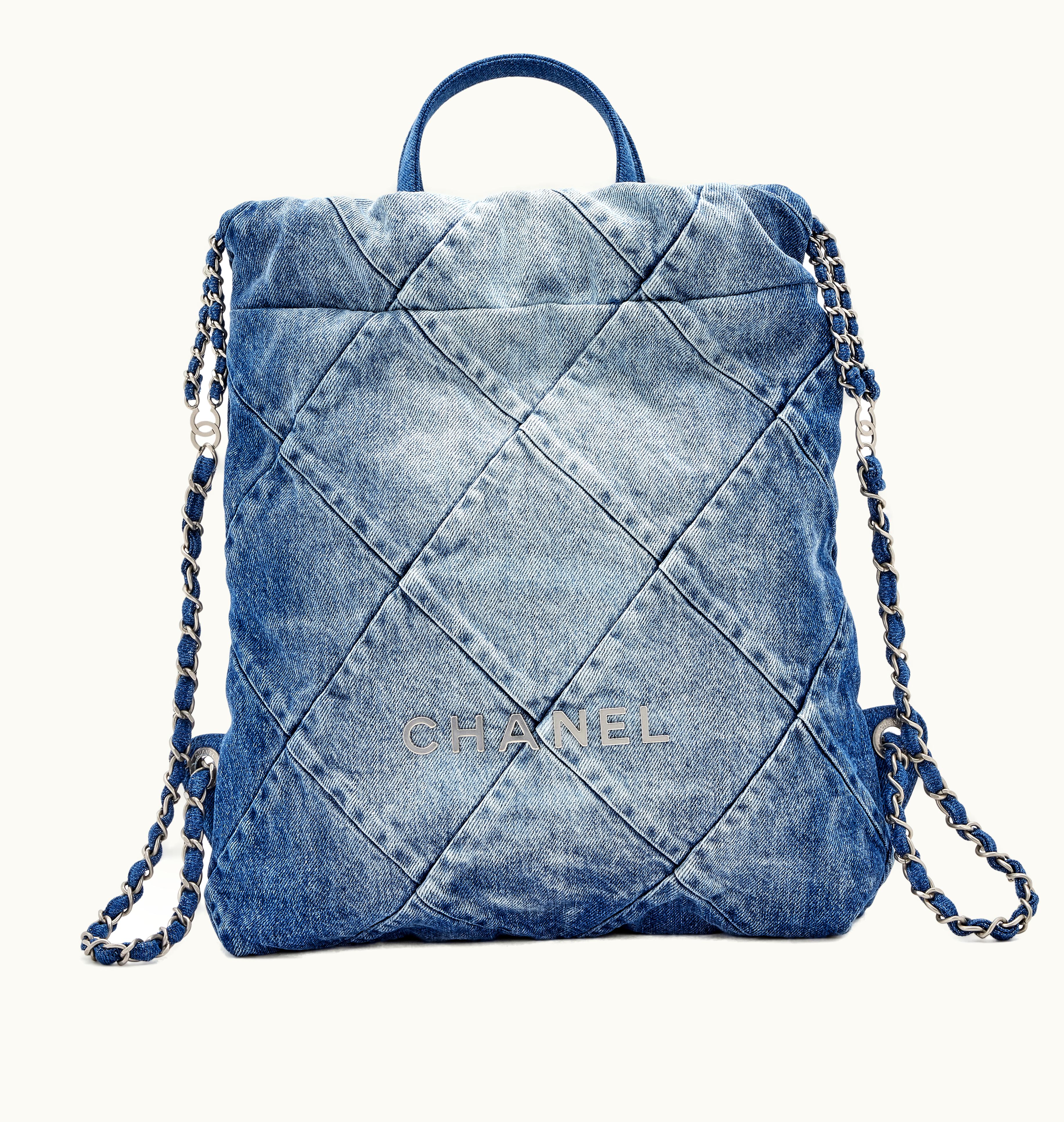 Chanel Chanel 2023 Chanel Denim Top Handle Backpack with Silver Hardware - Blue Quilted Finish