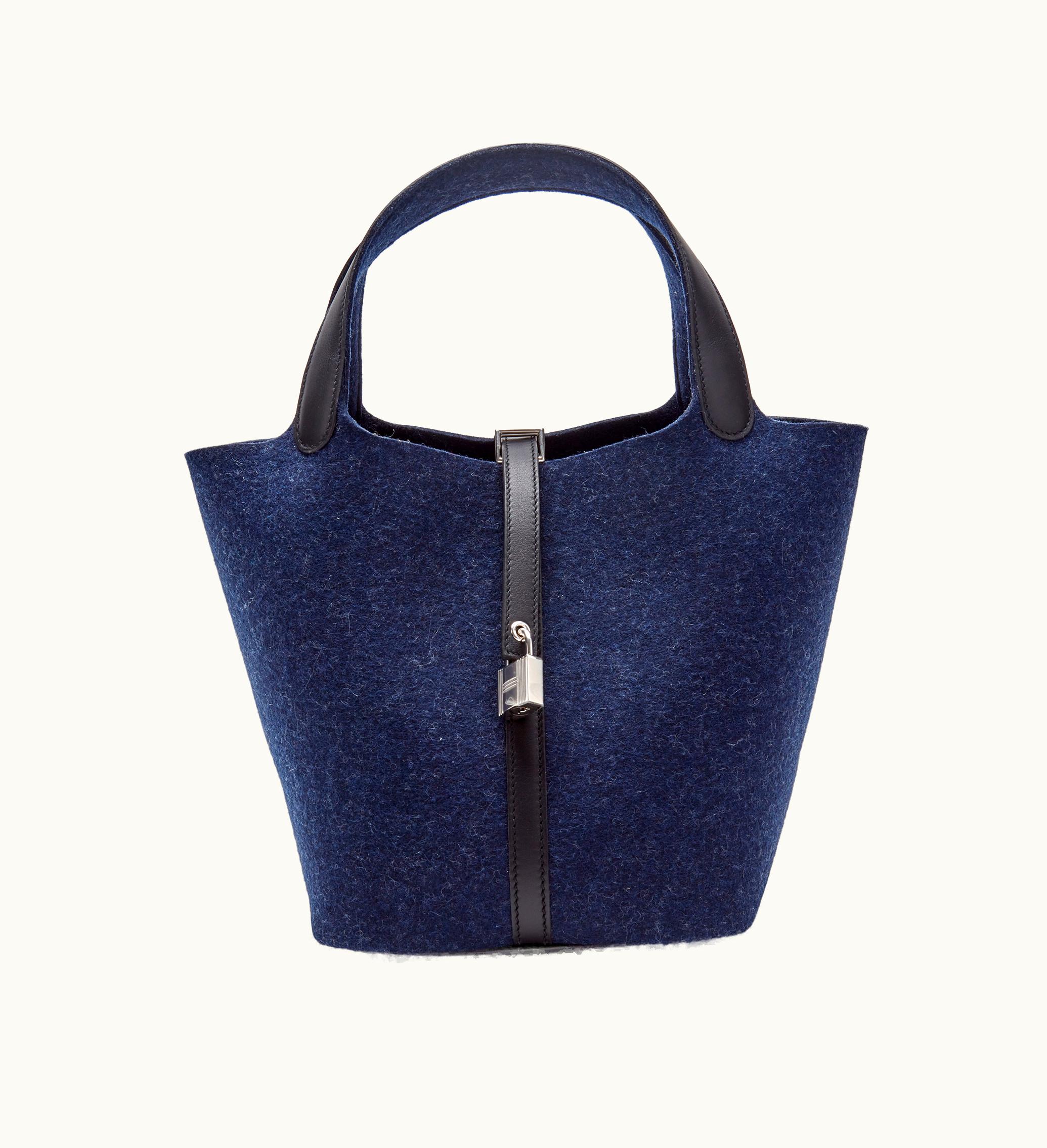 Hermès Hermès Midnight Blue Wool Feutre and Black Swift Leather Picotin Lock 22 with Palladium Hardware, 2021