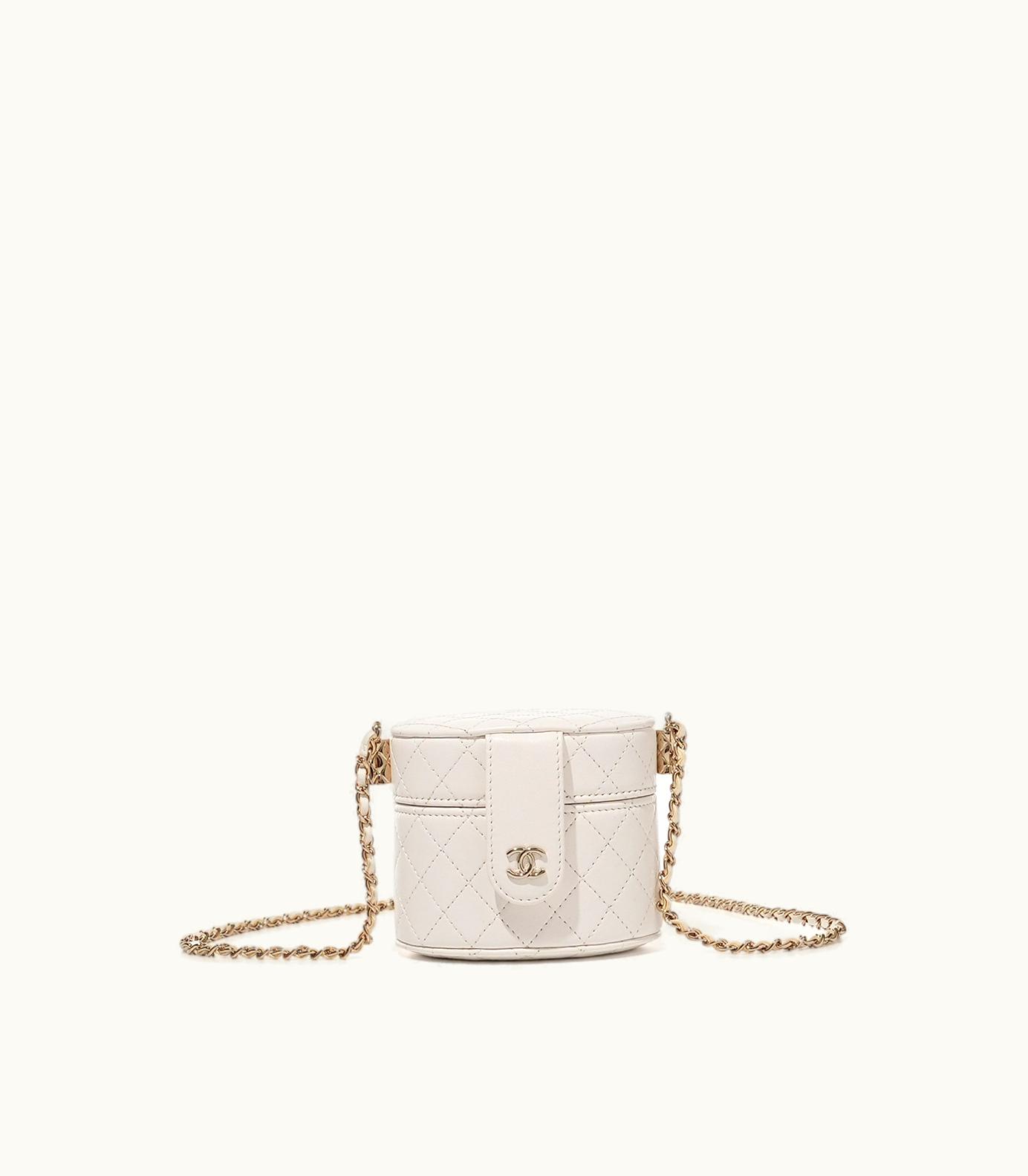 Chanel Chanel Pale Gold Hardware Micro Vanity Case in 2021, crafted with White Quilted Lambskin