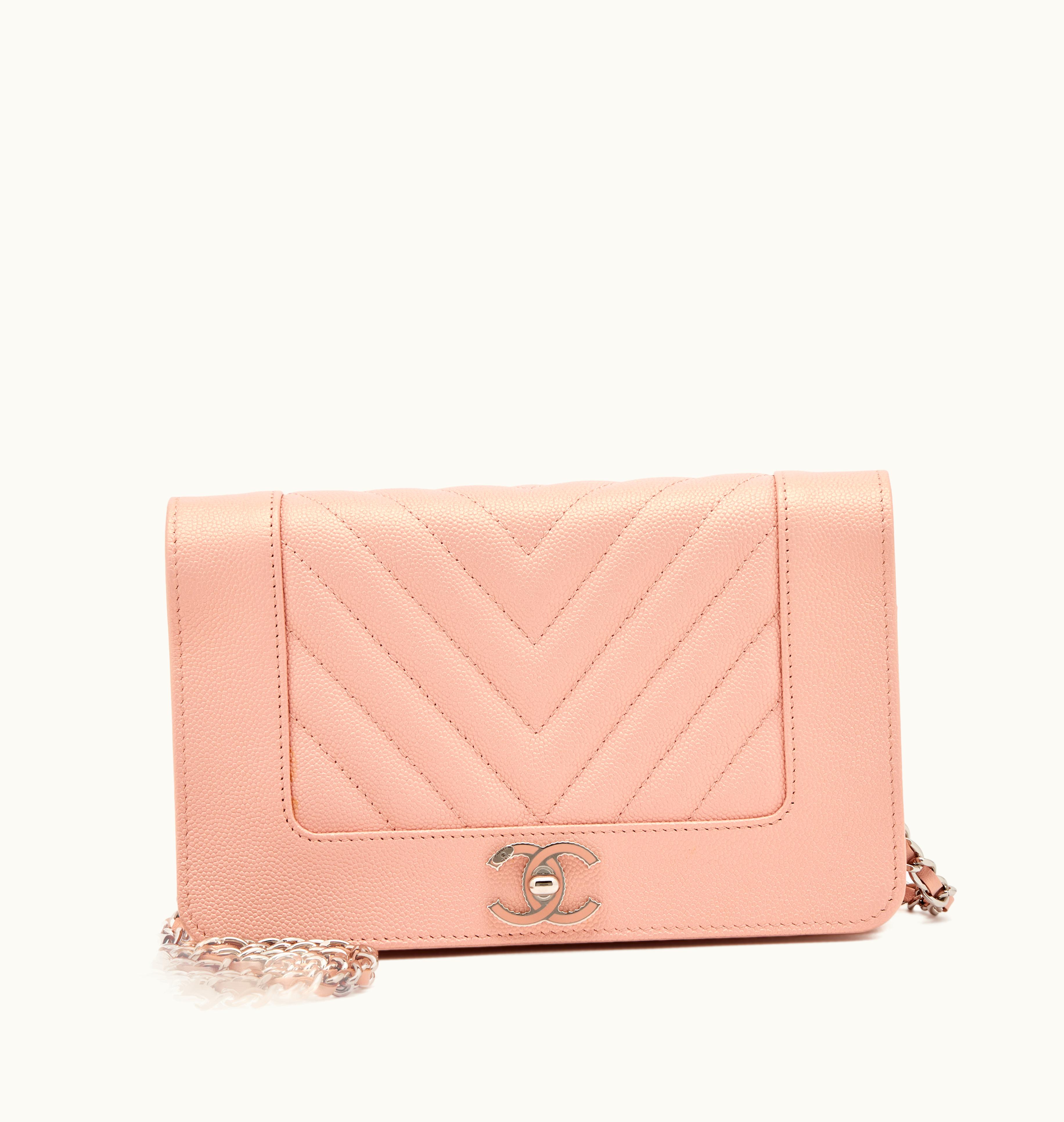 Chanel Chanel Silver hardware 2019 Chanel Pink Chevron 19 Wallet on Chain