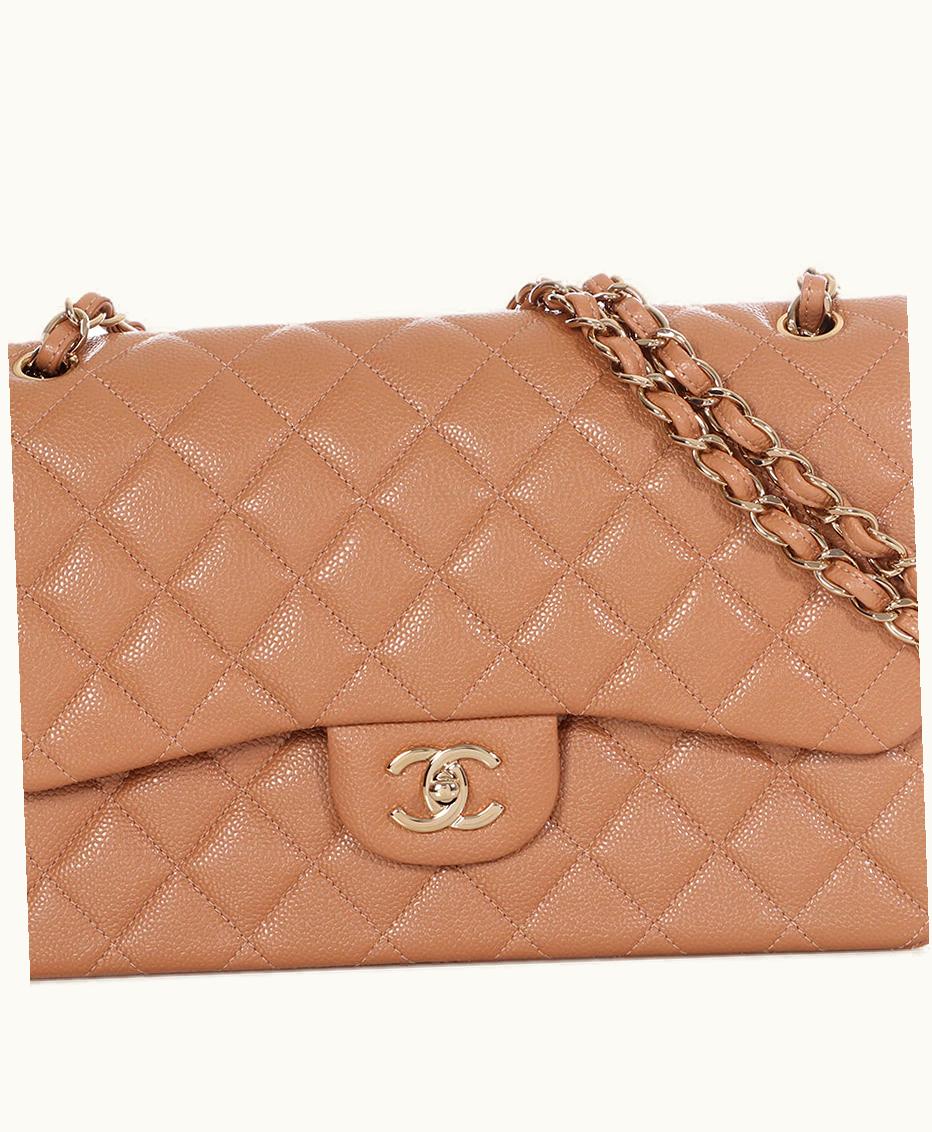 Chanel Chanel Caramel Quilted Caviar Jumbo Classic Double Flap Gold Hardware by Chanel, 2018