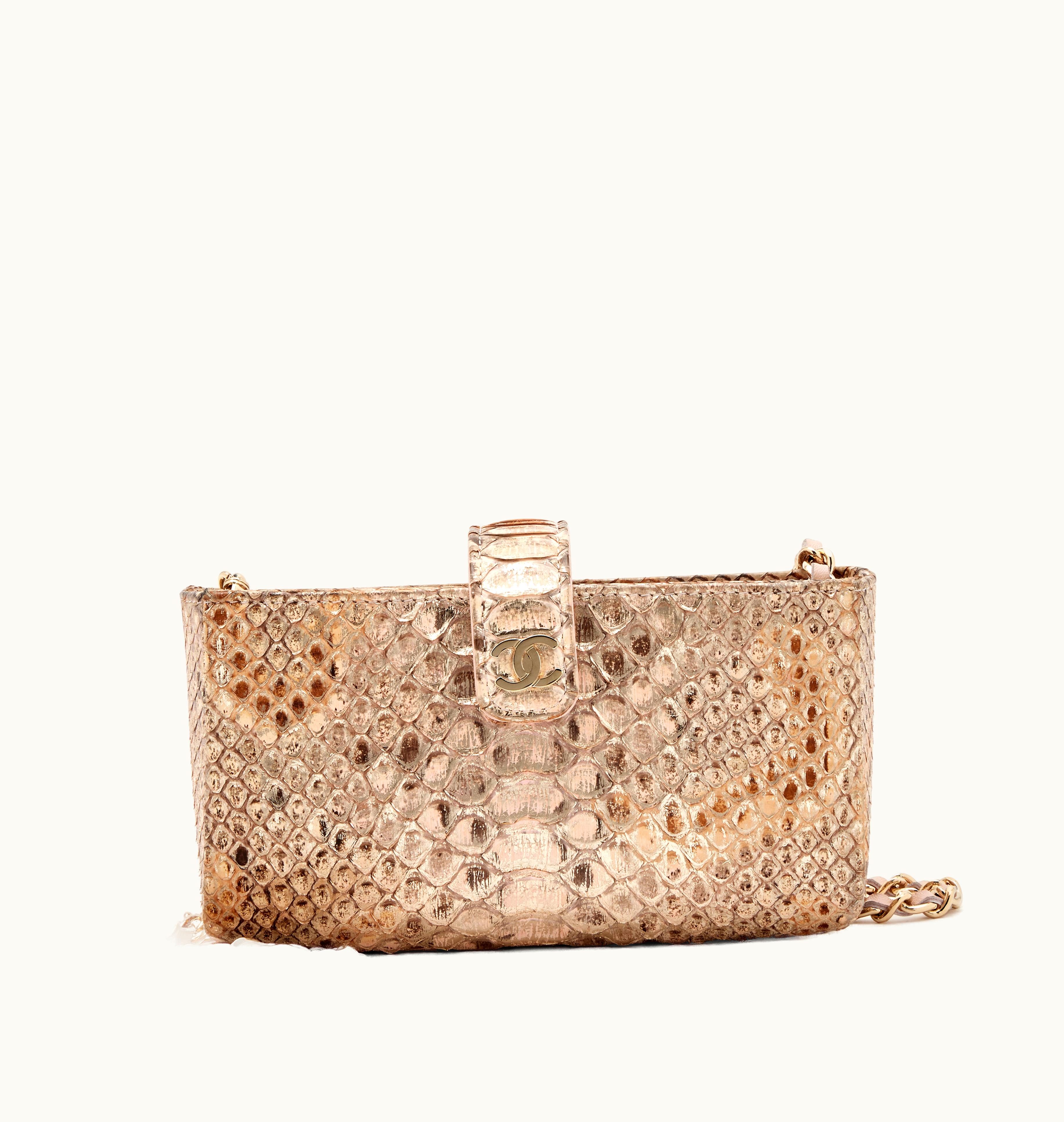 Chanel Chanel 2015-2016 Chanel Mini Phone Holder Clutch with Pink Python and Gold Hardware
