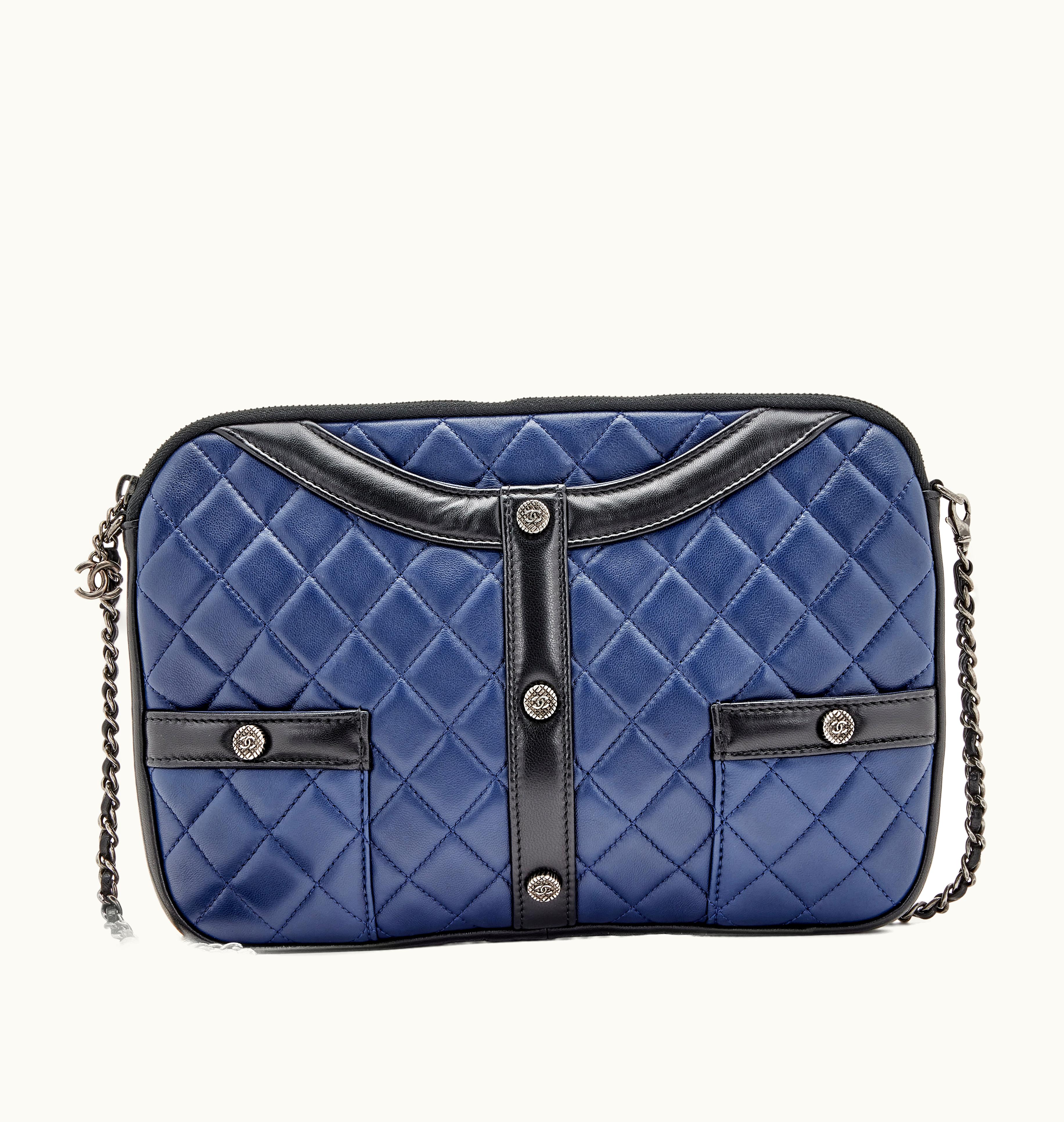 Chanel Chanel Small Girl Shoulder Bag in Navy Blue and Black Quilted Lambskin with Ruthenium Hardware, released in 2016