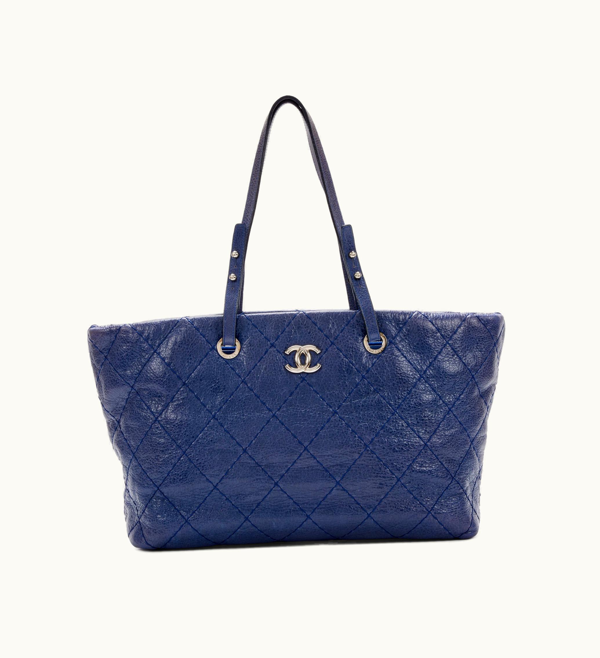 Chanel Chanel On The Road Tote in Blue Quilted Glazed Calfskin with Silver Hardware, Circa 2009-2010
