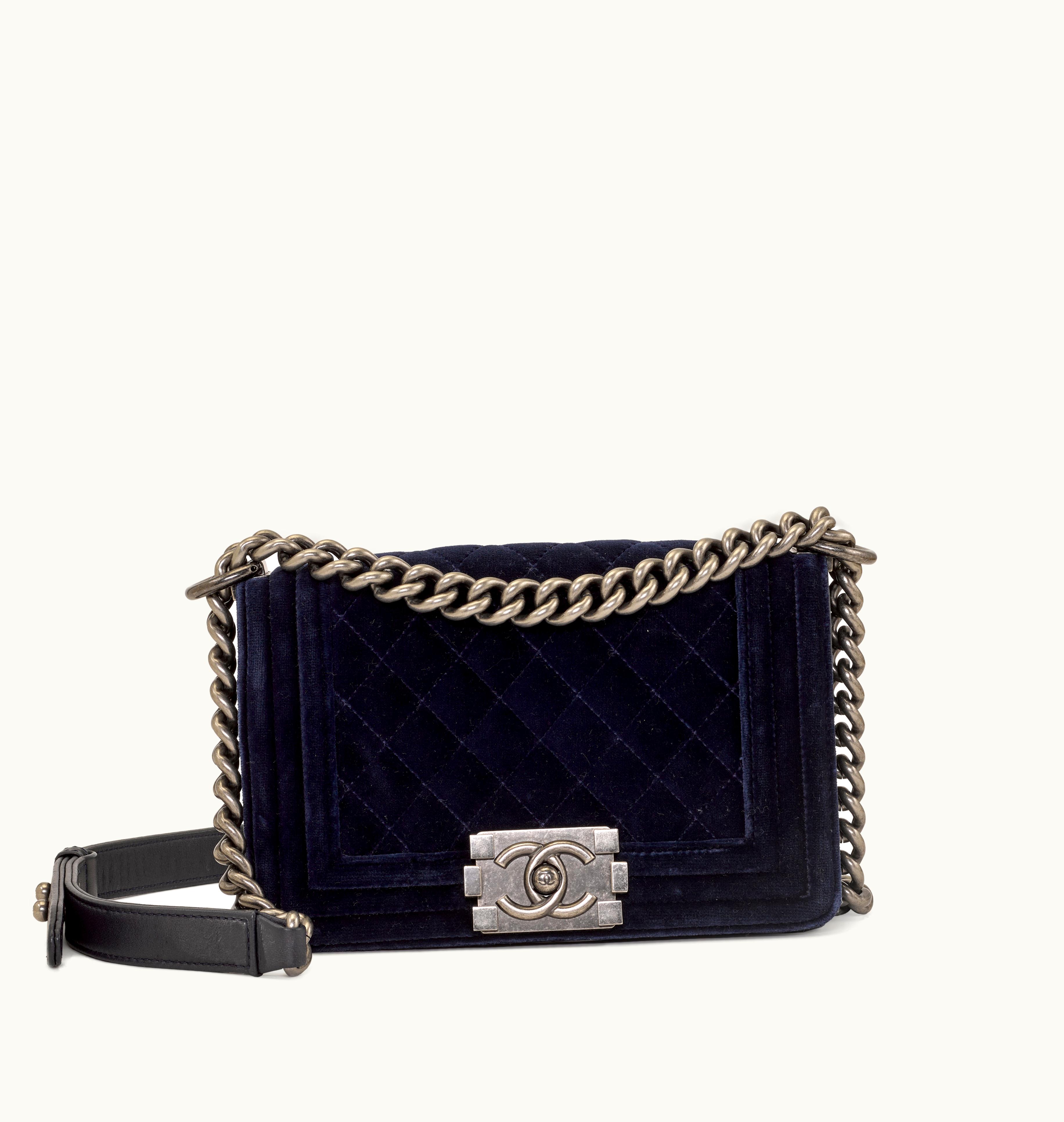 Chanel Chanel 2013-14 Chanel Small Boy Bag with Ruthenium Hardware in Navy Quilted Velvet and Lambskin