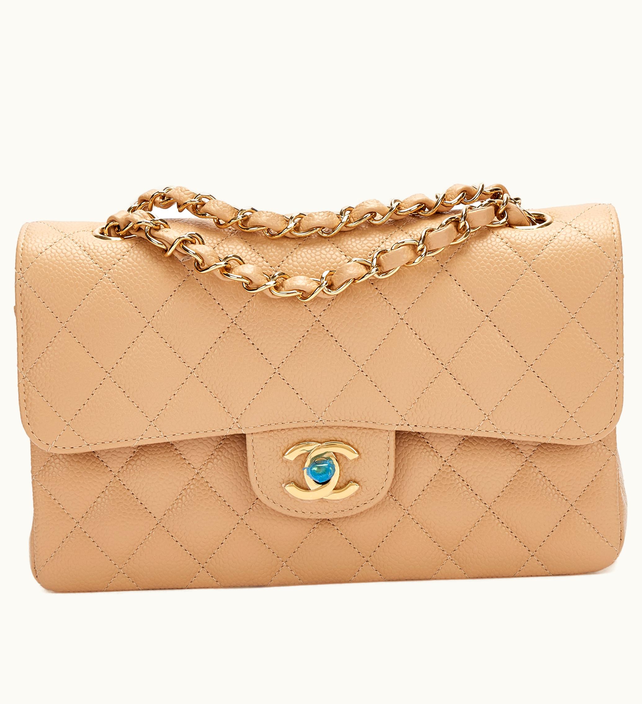 Chanel Chanel Small Classic Double Flap in Beige Quilted Caviar with Gold Hardware
