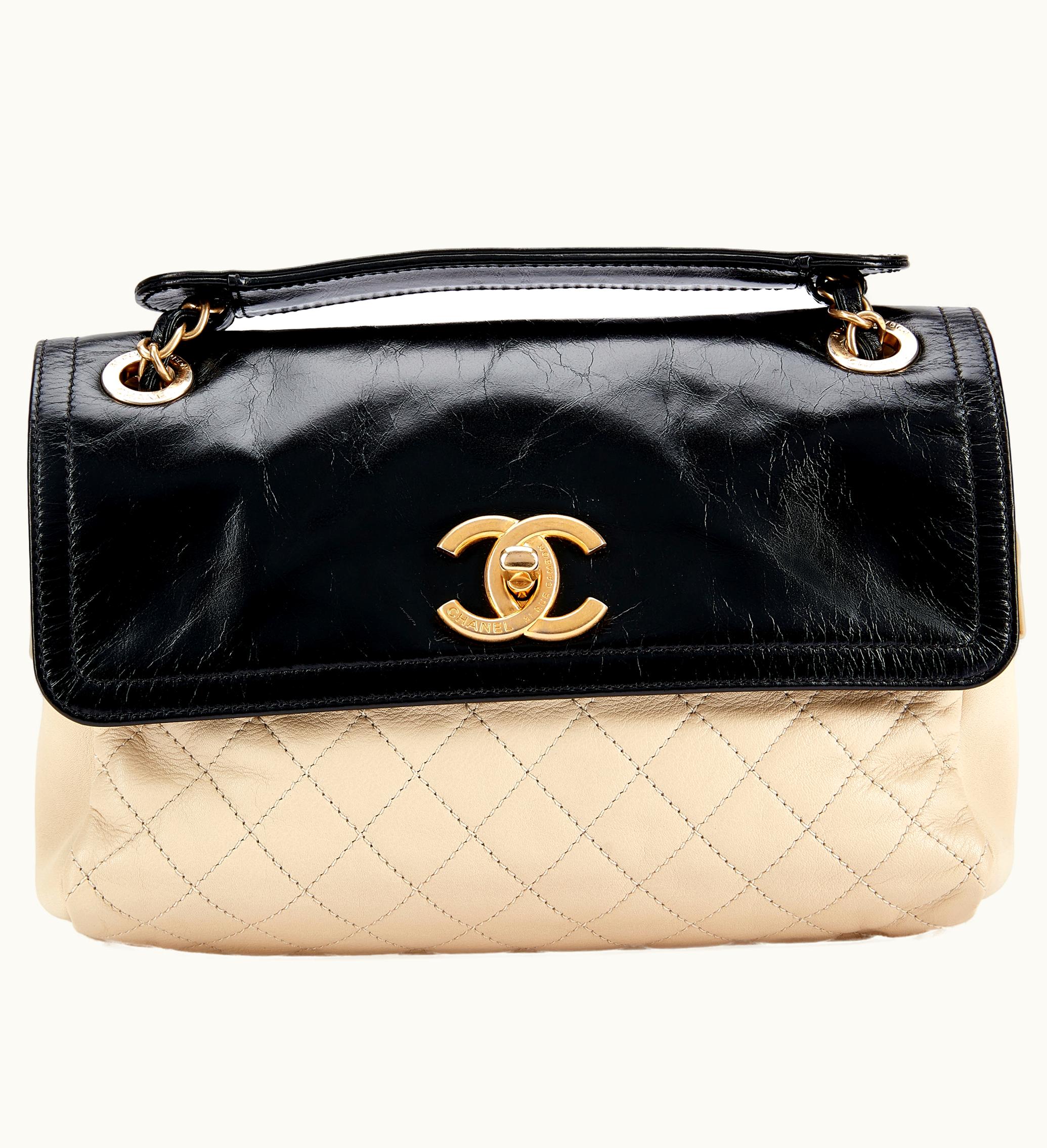 Chanel Chanel Cream Quilted and Black Calfskin Flap Bag with Gold Hardware, 2012