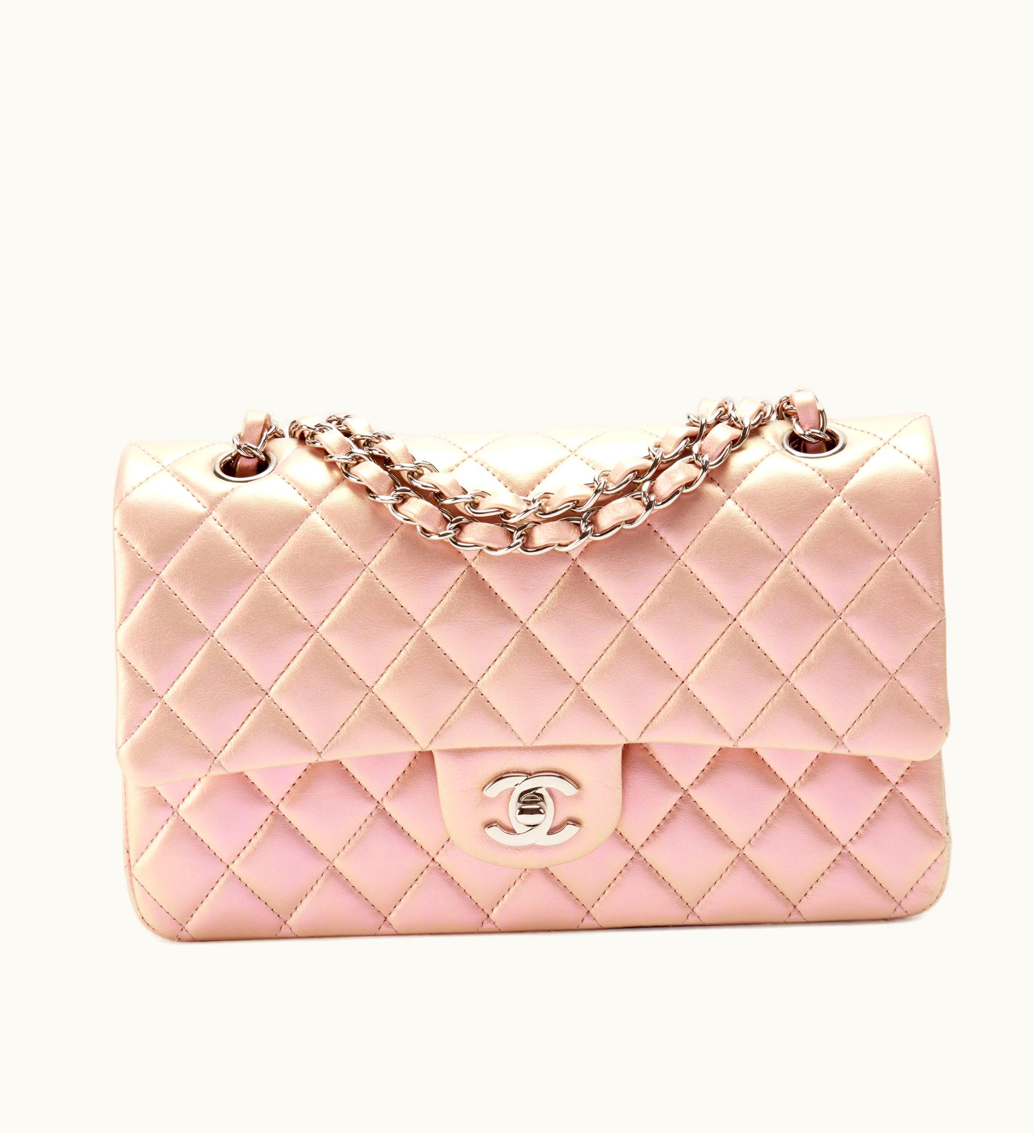 Chanel Chanel 2021 Chanel Medium Classic Double Flap Silver Hardware Quilted Lambskin in Iridescent Pink