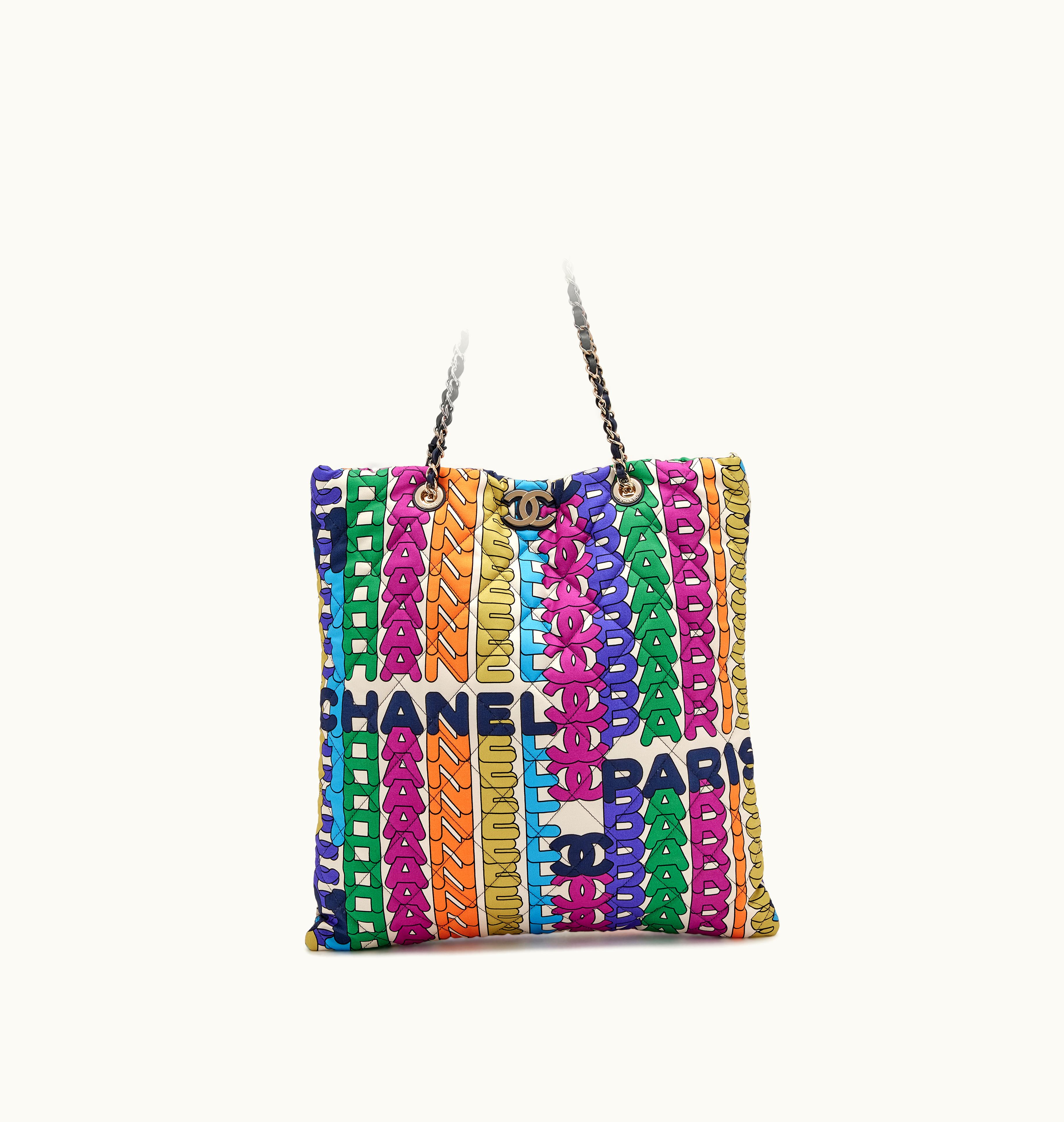 Chanel Chanel Quilted Textile Tote with Rainbow Logo feat. Gold Hardware, 2021