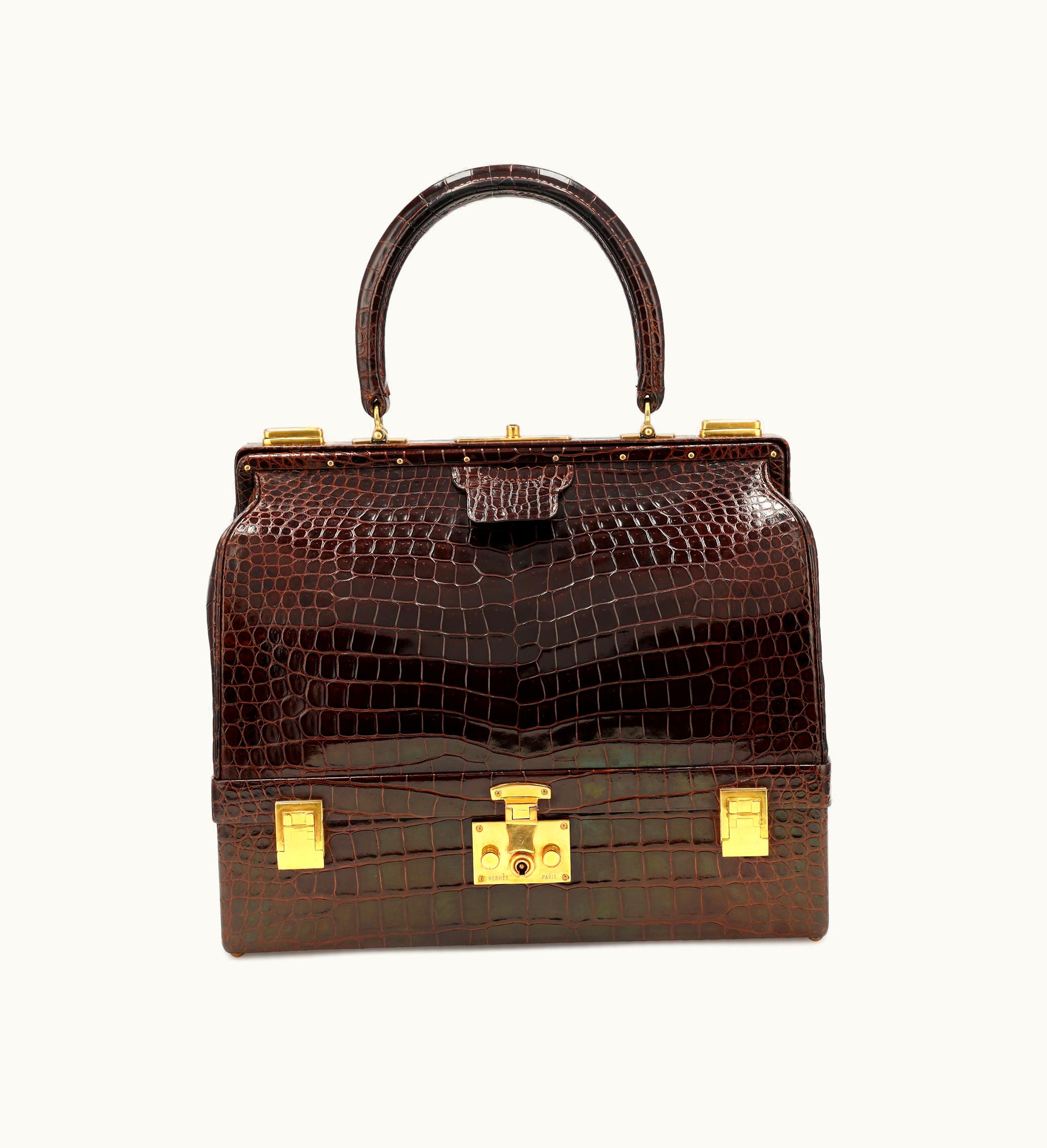Hermès Hermès Dark Brown Glossy Crocodile Briefcase with Gold Hardware, 1971