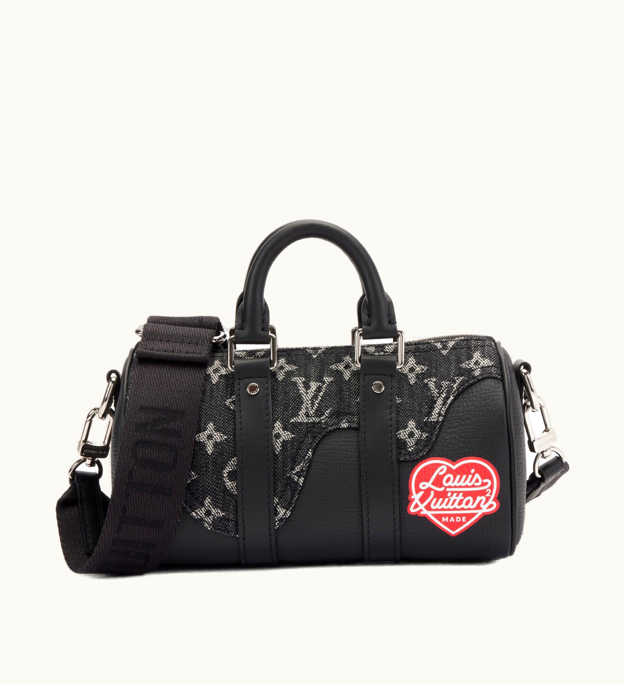Louis Vuitton Louis Vuitton Black Monogram Denim and Taurillon Leather Keepall XS designed by Virgil Abloh for Louis Vuitton in 2019