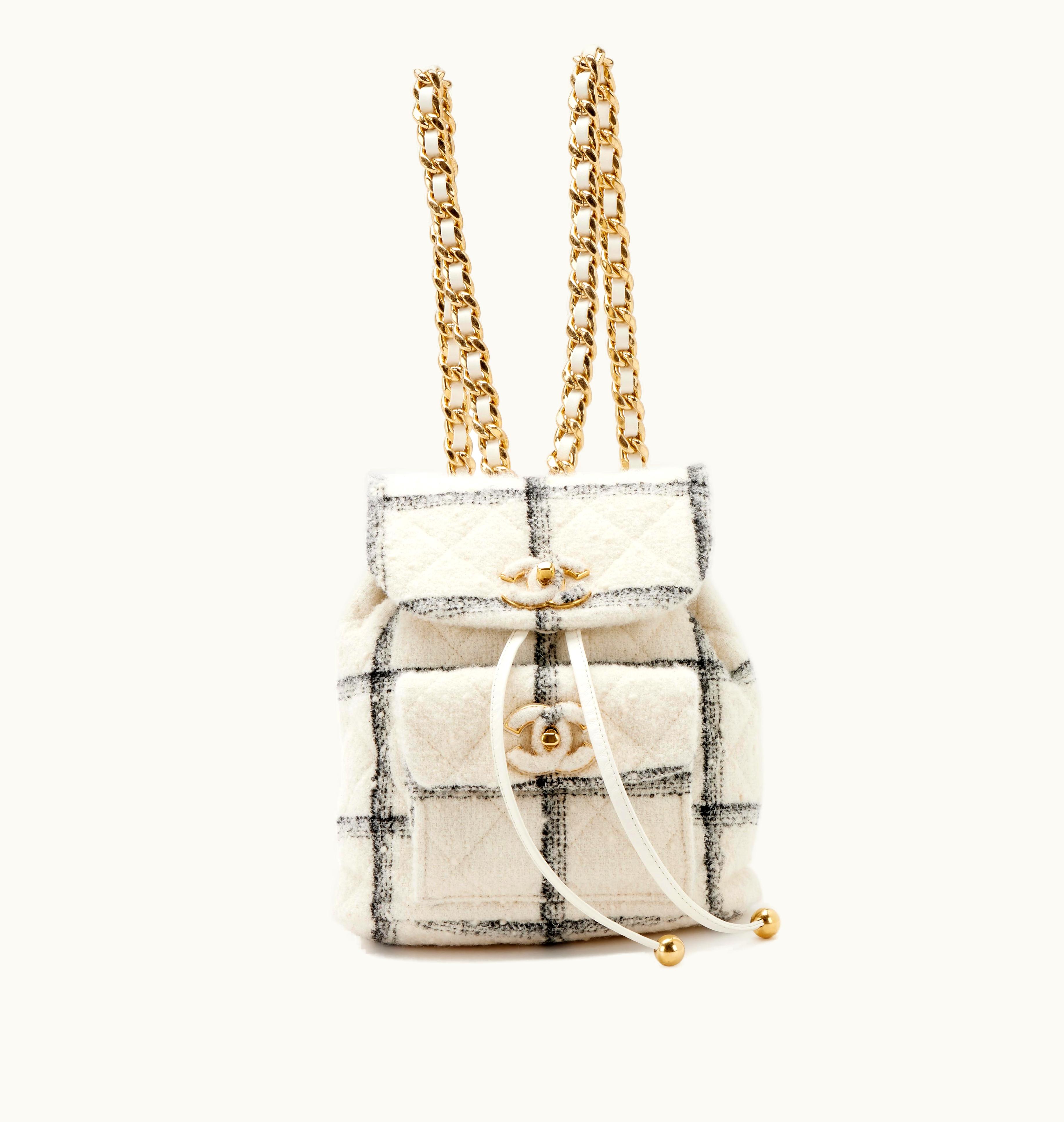 Chanel Chanel 2022 Chanel Wool Tweed Backpack in White and Black with Gold Hardware