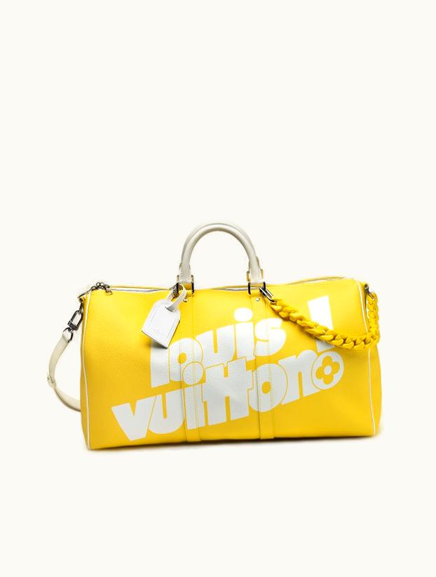 Louis Vuitton Louis Vuitton 2021 Louis Vuitton Virgil Abloh Keepall Bandoulière 50 in Yellow Leather with Silver Hardware