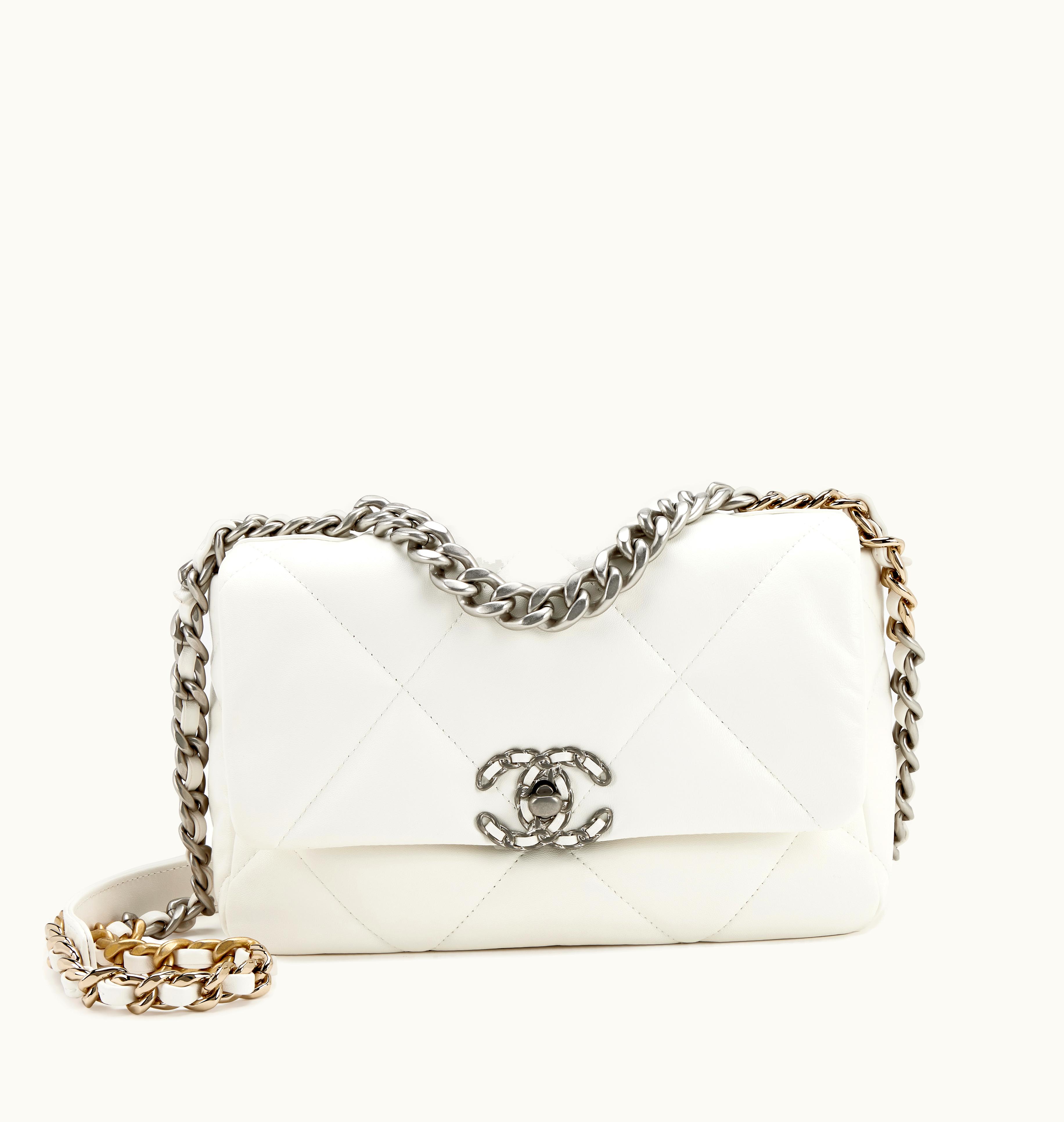Chanel Chanel Medium 19 Flap Bag in White Quilted Goatskin with a Touch of Brushed Gold and Silver Hardware, Arriving in 2022
