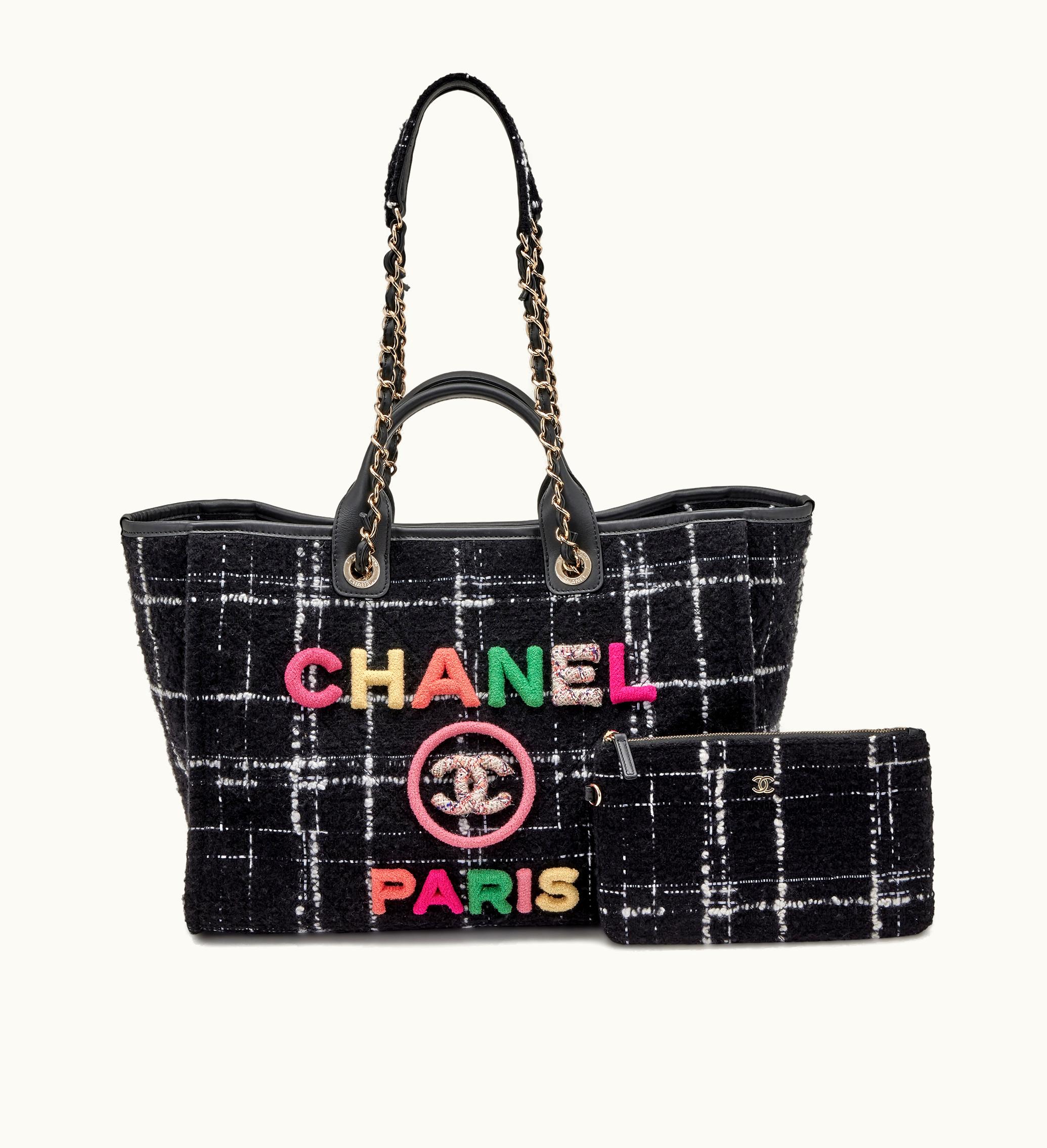 Chanel Chanel 2022-2023 Chanel Deauville Tote with Gold Hardware in Rainbow Black Tweed