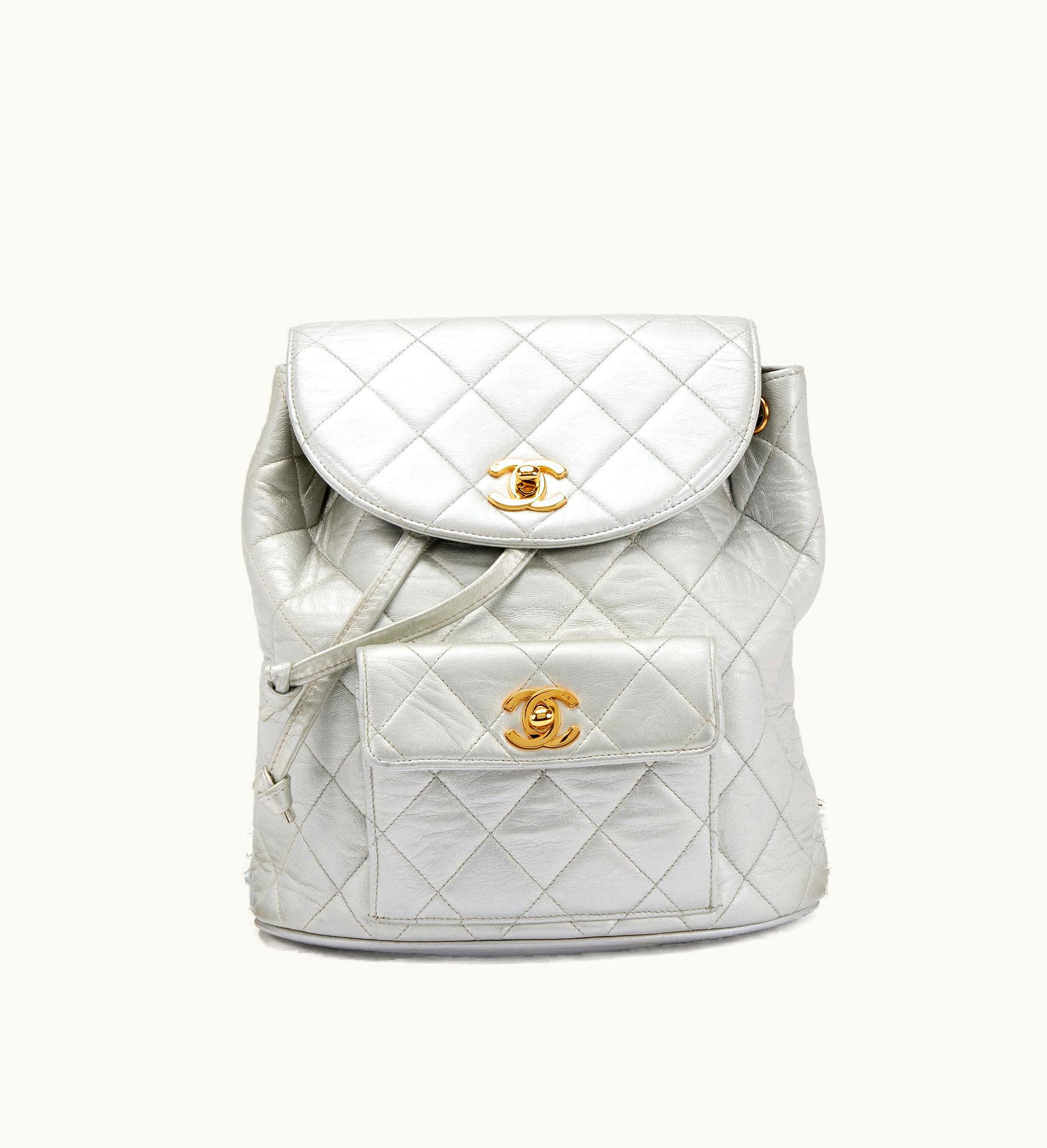 Chanel Chanel Gold Hardware Medium Timeless CC Duma Backpack Silver Quilted Lambskin, 1991-1994