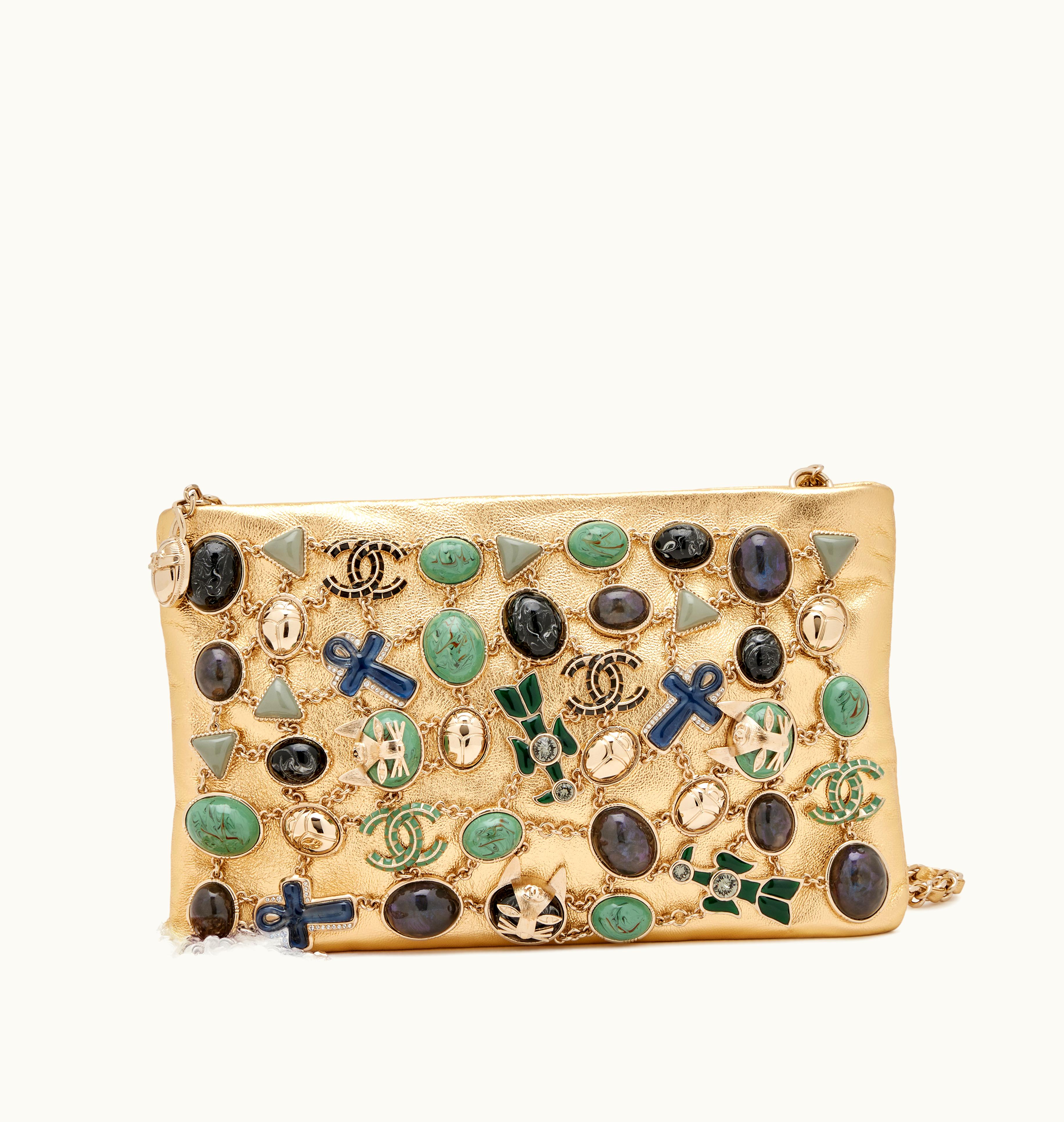 Chanel Chanel 2019 Chanel Gold Metiers D'Art Paris-NY Lamb Evening Bag with Gold Hardware and Embellishments