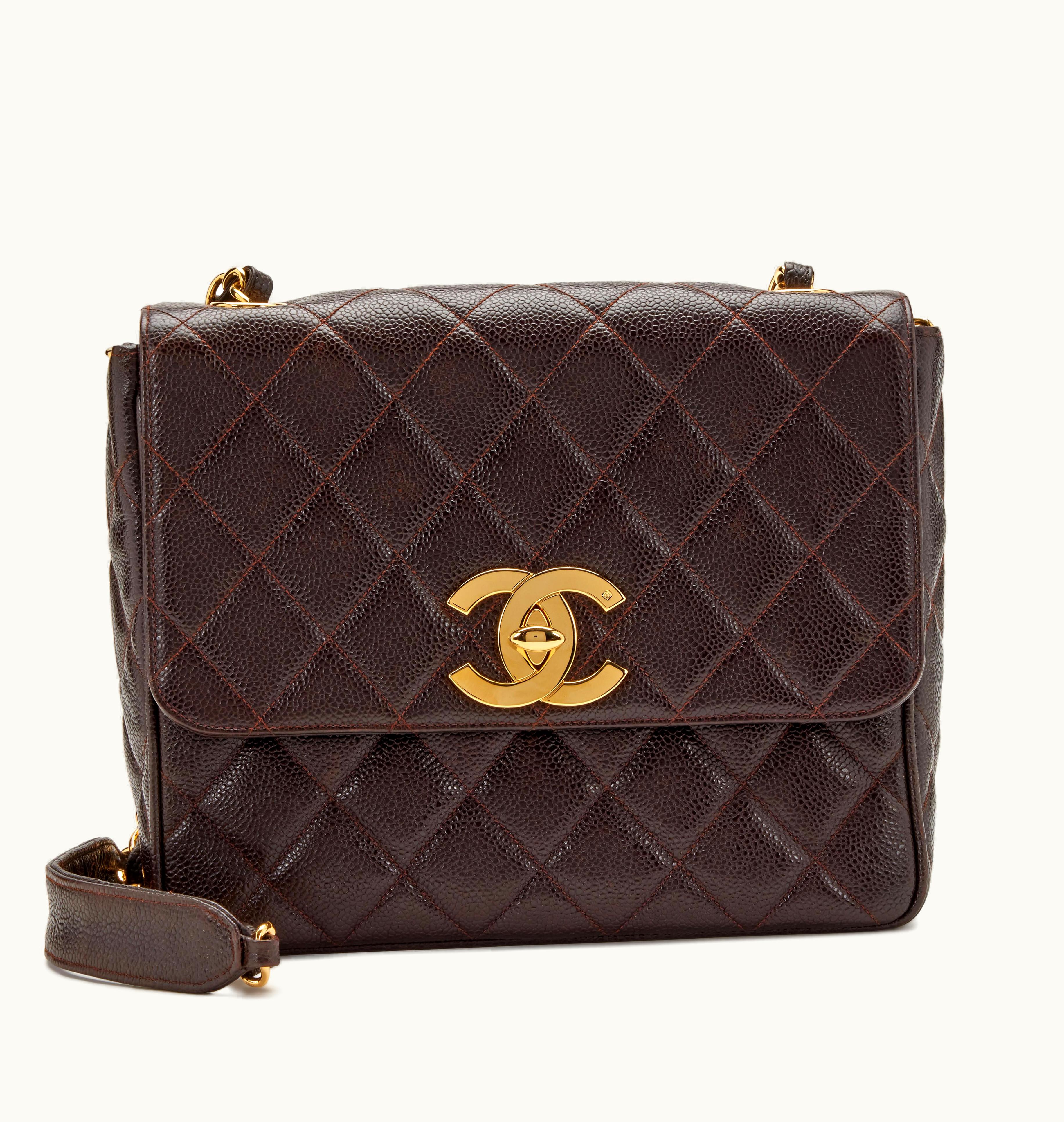 Chanel Chanel Tan Quilted Caviar XL CC Jumbo Square Flap Gold Hardware, 1991-1994