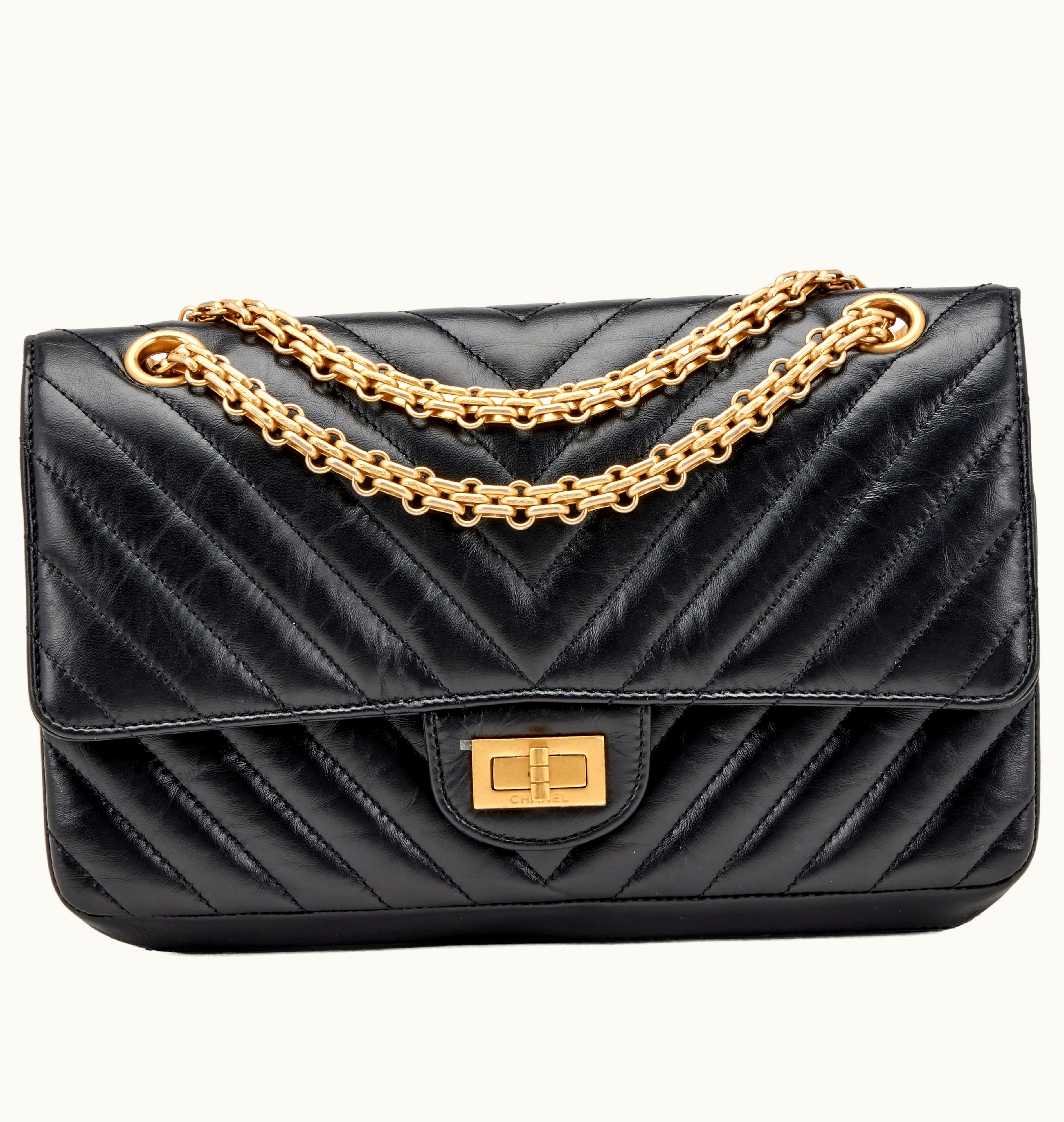 Chanel Chanel Small Reissue Double Flap in Black Chevron Quilted Calfskin with Brushed Gold Hardware, 2022