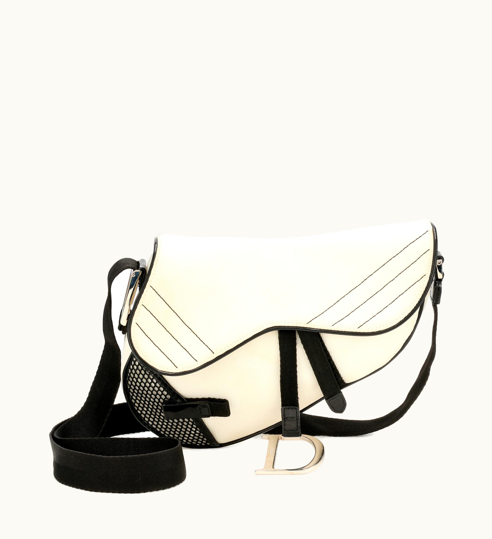 Dior Dior 2002 Christian Dior Saddle Bag with Silver Hardware, Featuring White Textile