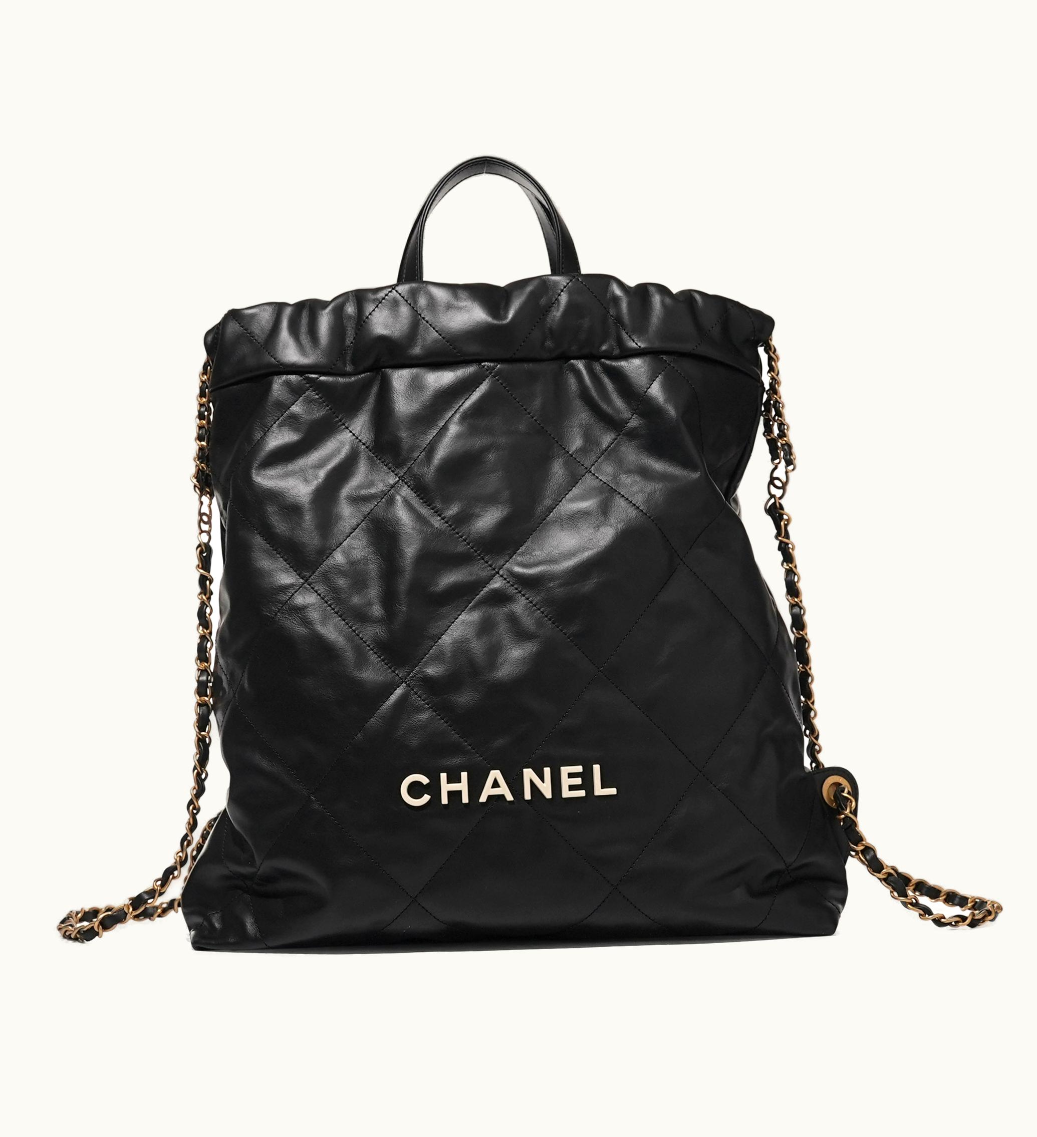 Chanel Chanel 2022 Chanel Quilted Black Calfskin Backpack with Gold Hardware and Top Handle, in size 22