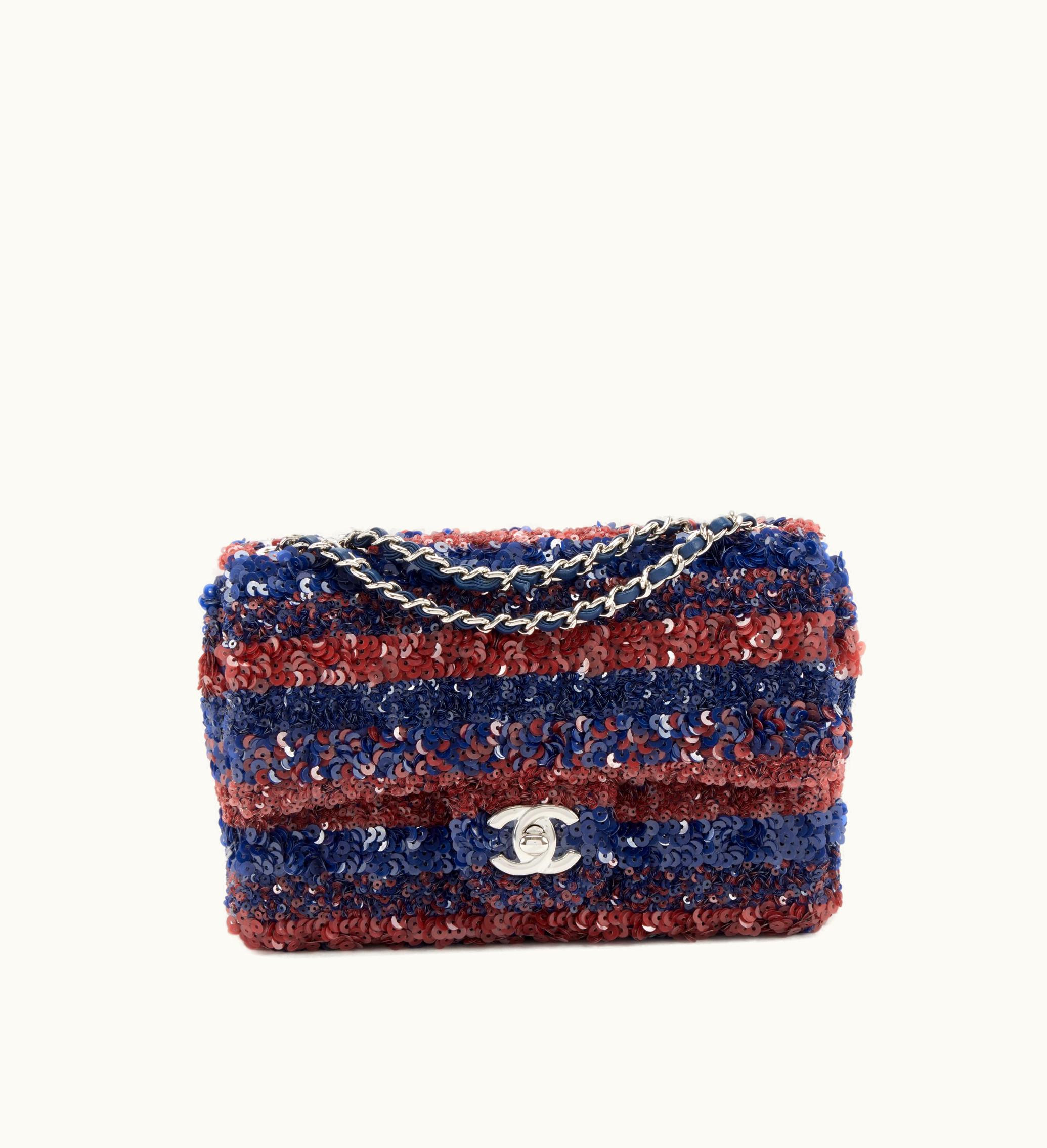 Chanel Chanel Midnight Blue and Maroon Sequin Mini Rectangular Classic Single Flap Silver Hardware, 2018-2019