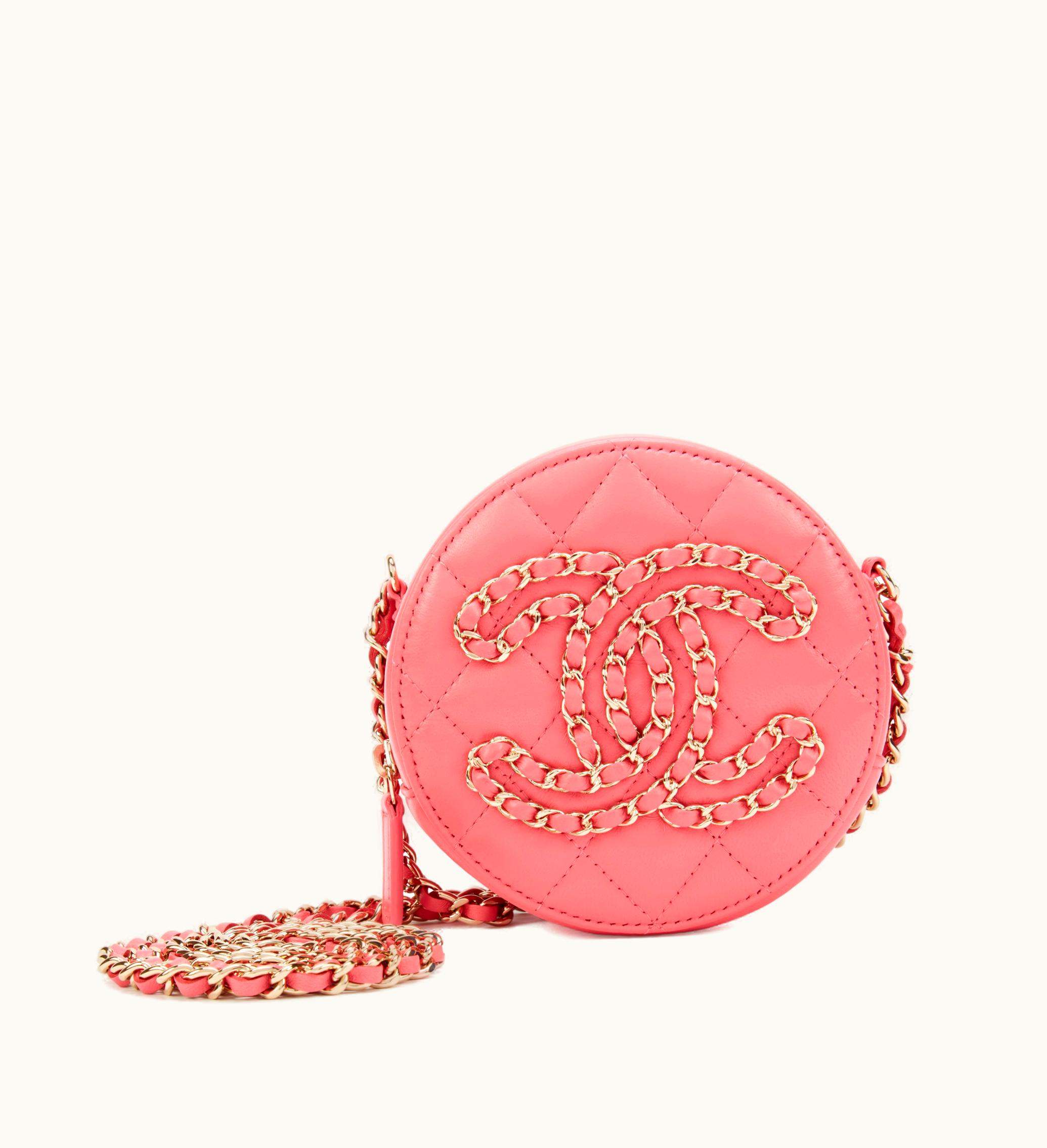 Chanel Chanel Round Clutch in Pink Quilted Lambskin Leather with Gold Chain Hardware, 2020-2021