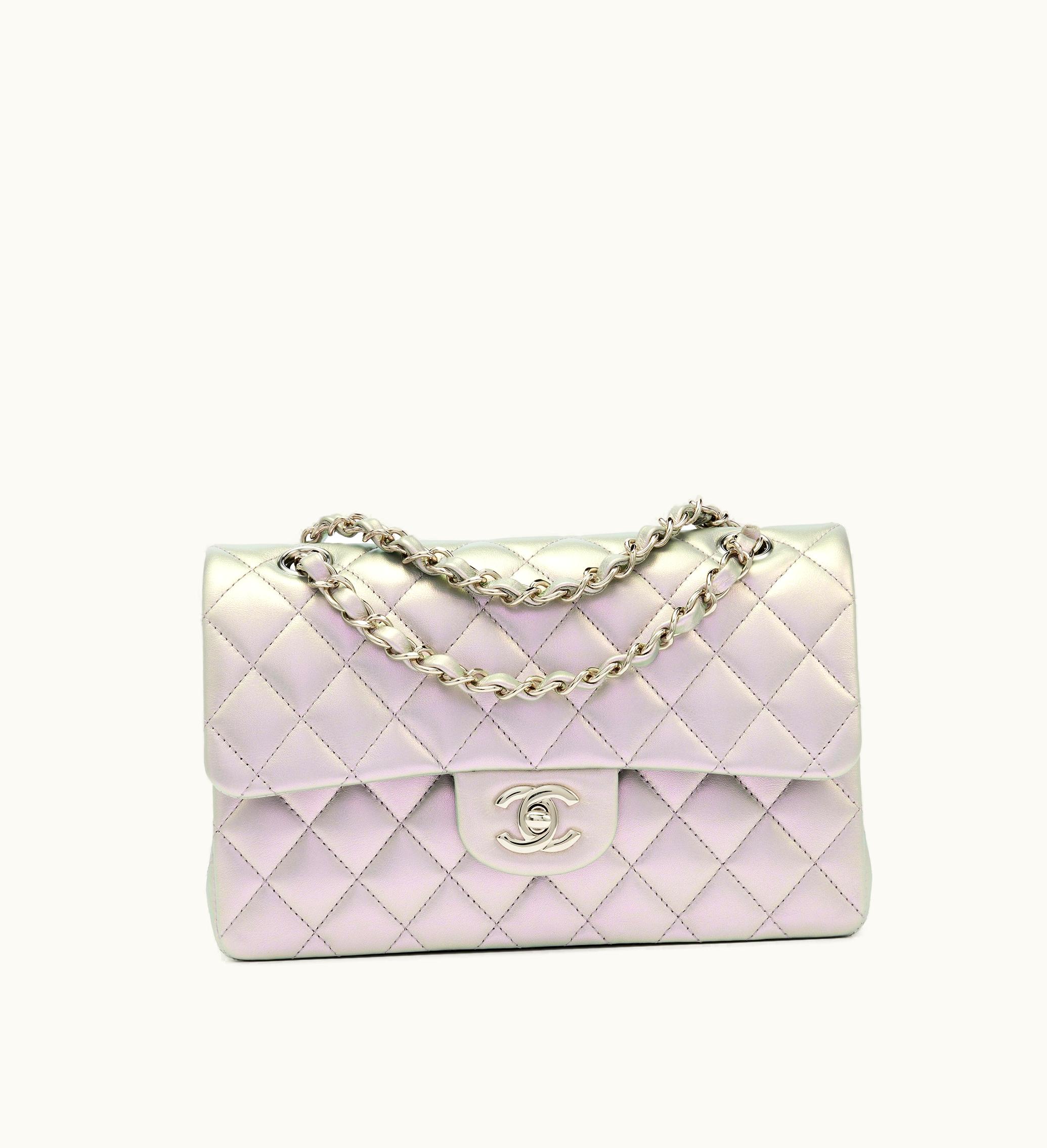 Chanel Chanel 2021 Chanel Small Classic Double Flap Silver Hardware in Metallic Silver Quilted Lambskin