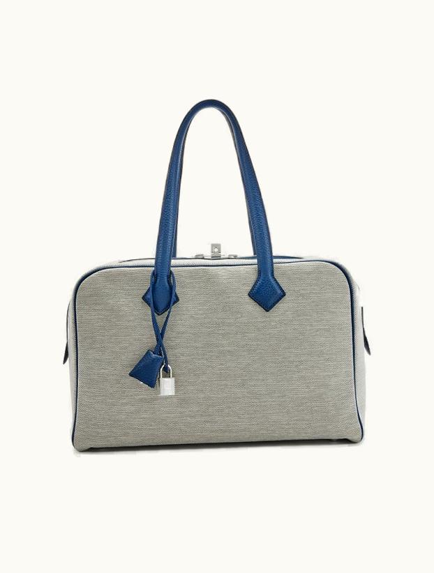 Hermès Hermès 2014 Hermès Victoria II 35 in Ecru Bleu De Malte Toile Clemence with Palladium Hardware