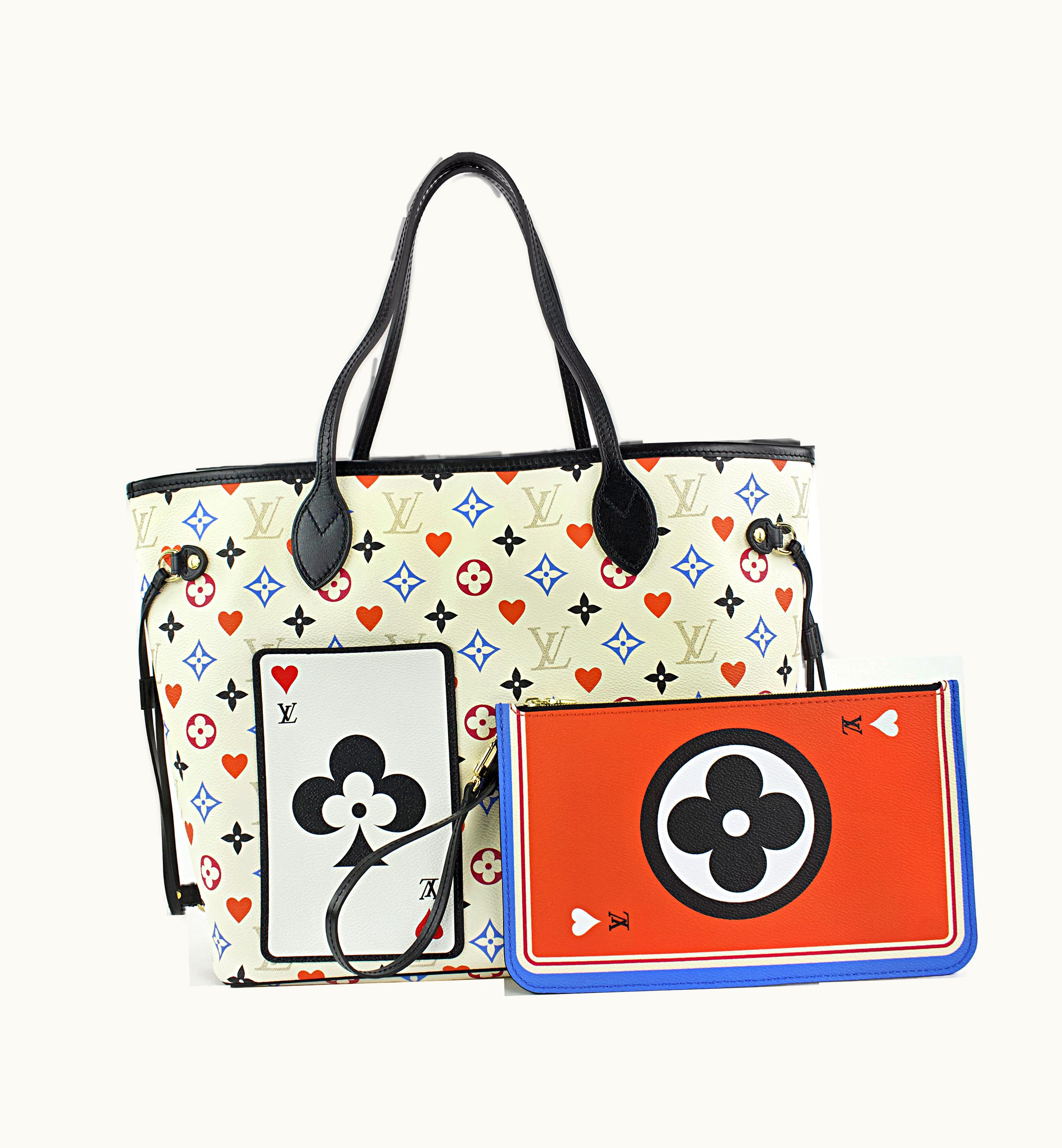 Louis Vuitton Louis Vuitton Neverfull MM and Pouch in White Multicolor Monogram Canvas, featuring Game On pattern with Gold Tone Hardware