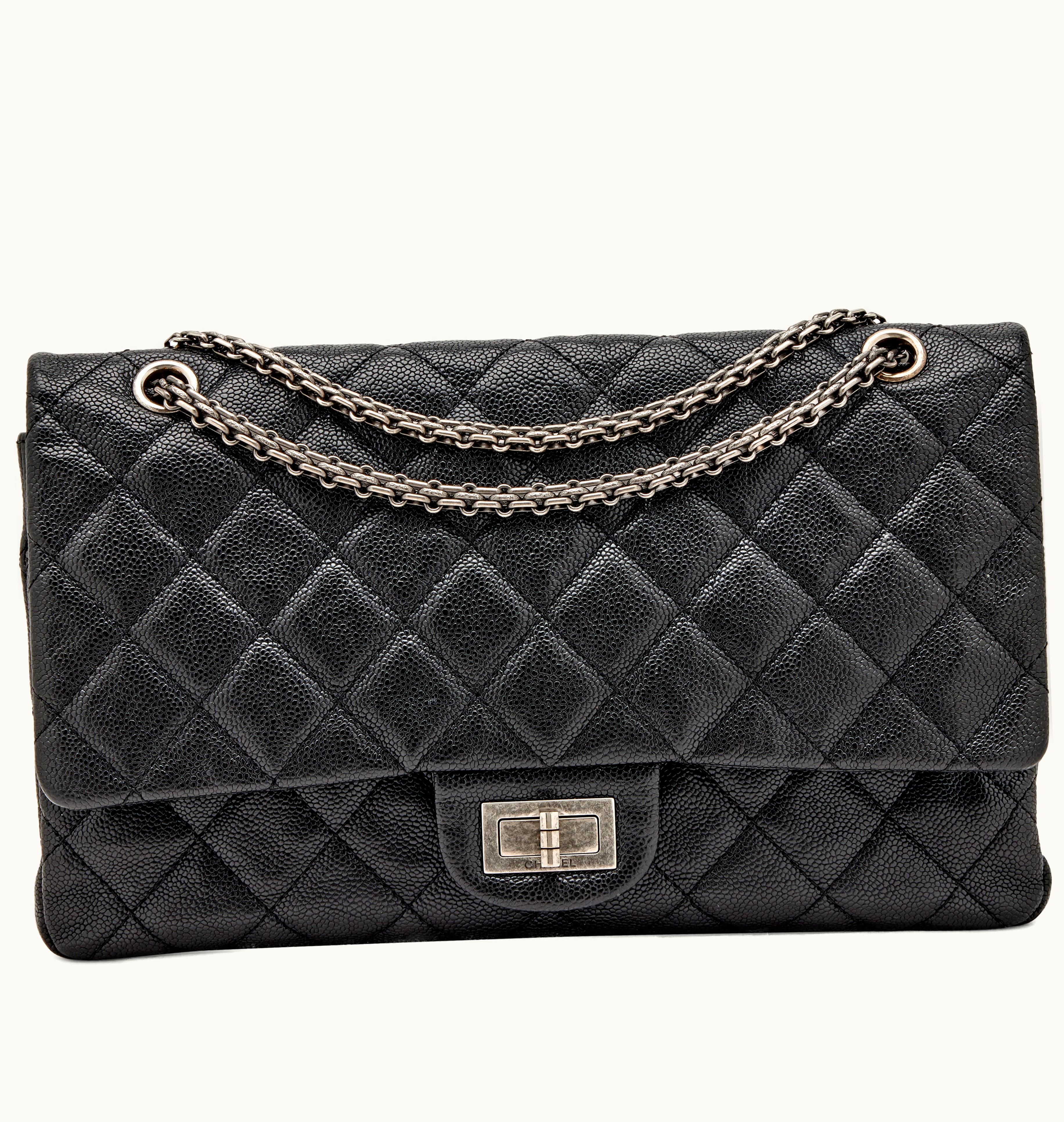 Chanel Chanel 2.55 Reissue 227 Double Flap Bag in Black Quilted Caviar with Ruthenium Hardware, 2012 Edition