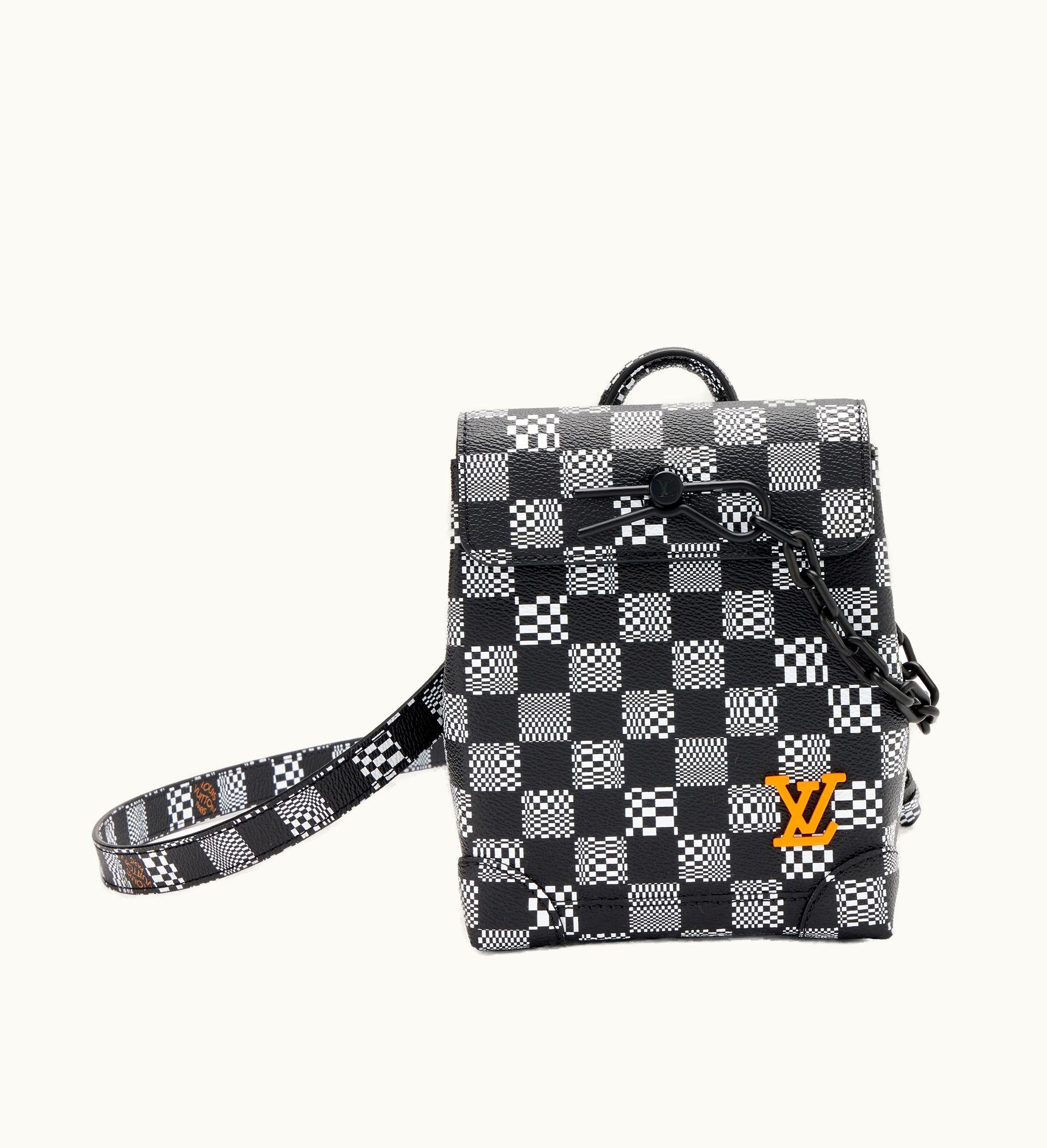 Louis Vuitton Louis Vuitton 2021 Black and Orange Hardware Louis Vuitton Virgil Abloh Damier XS Steamer in Distorted Coated Canvas, Black and White