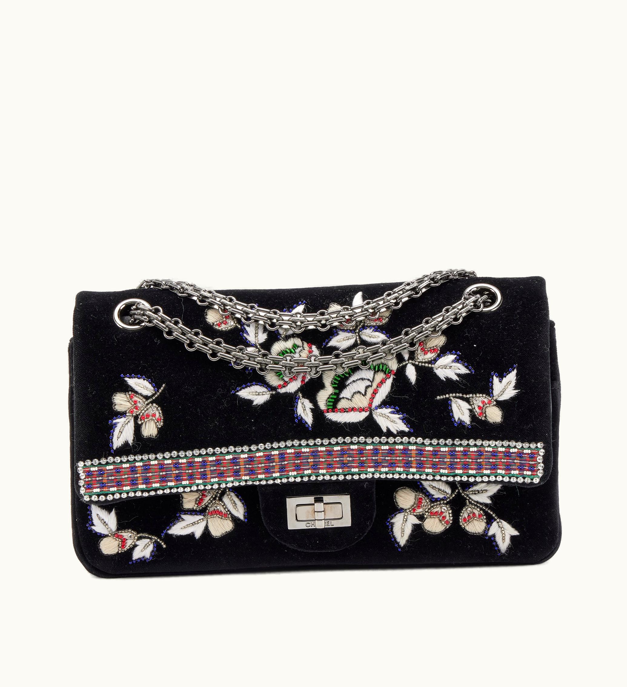 Chanel Chanel 2015 Chanel Reissue 225 Double Flap in Multicolor Embroidered Velvet with Silver Hardware