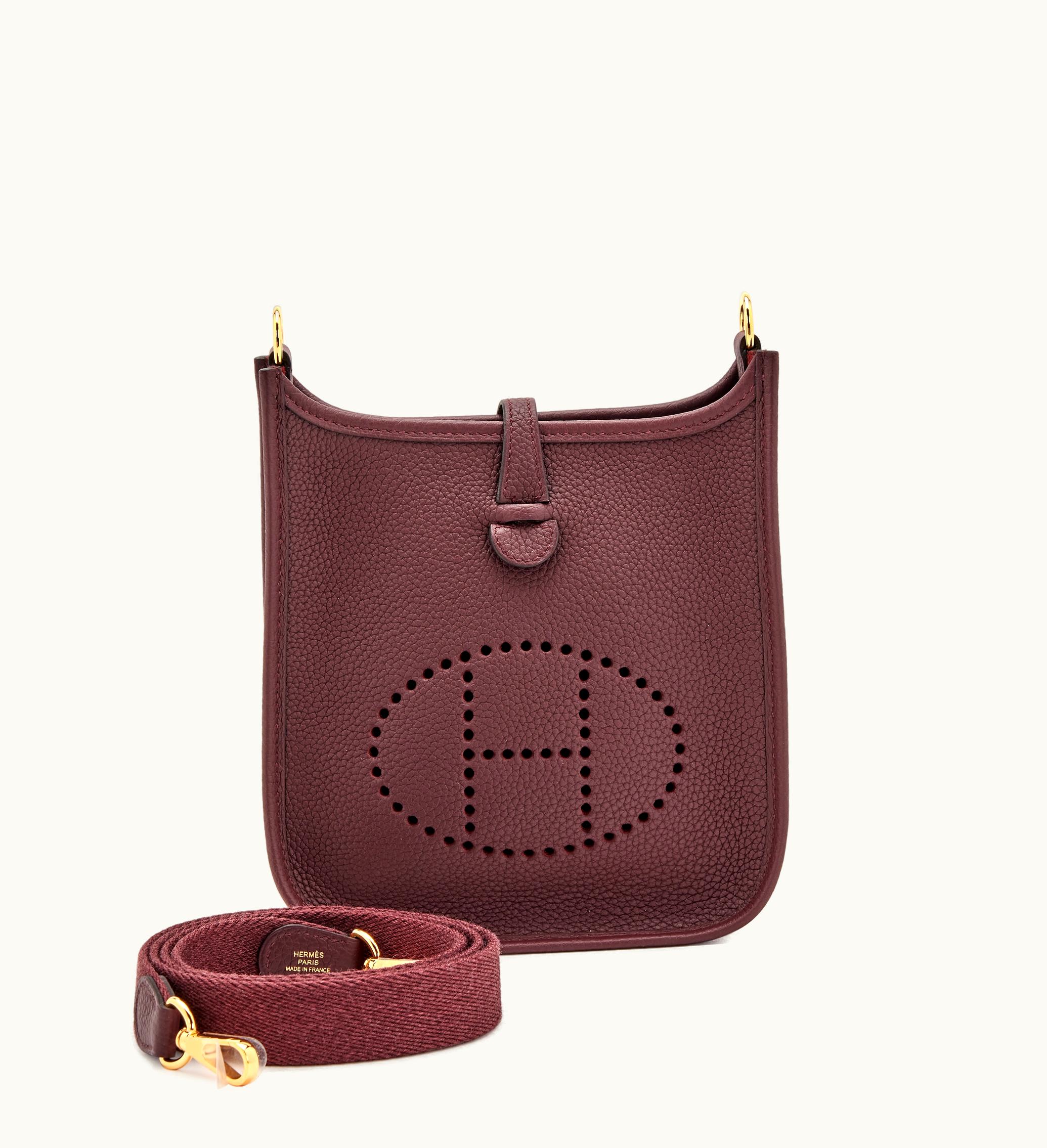 Hermès Hermès Mini Hermès Rouge Sellier Clemence Evelyne TPM with Gold Hardware, 2021