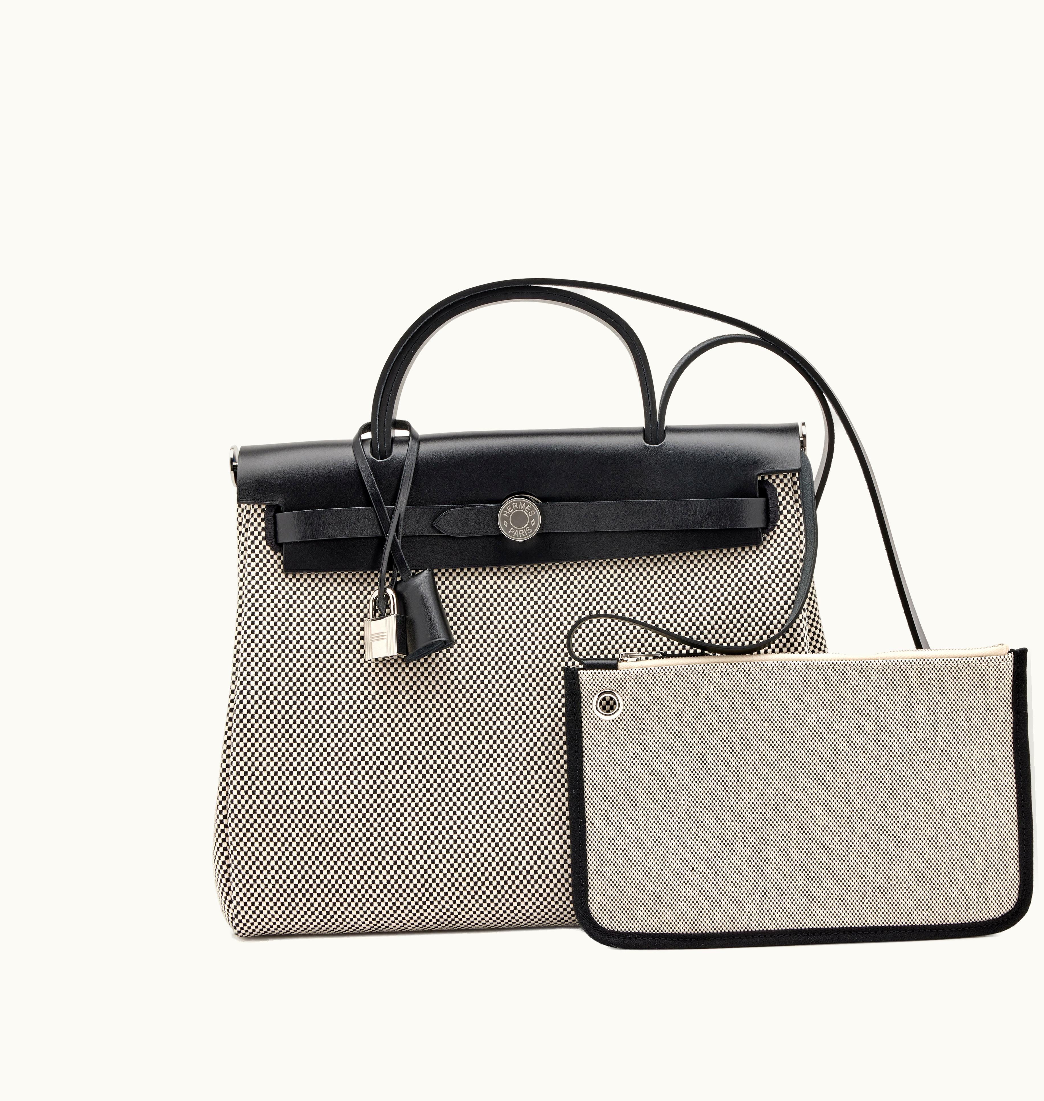 Hermès Hermès Herbag 31 in Hermès Black Ecru Criss Toile Viking Vache Hunter Retourne, featuring Palladium Hardware, designed in 2021