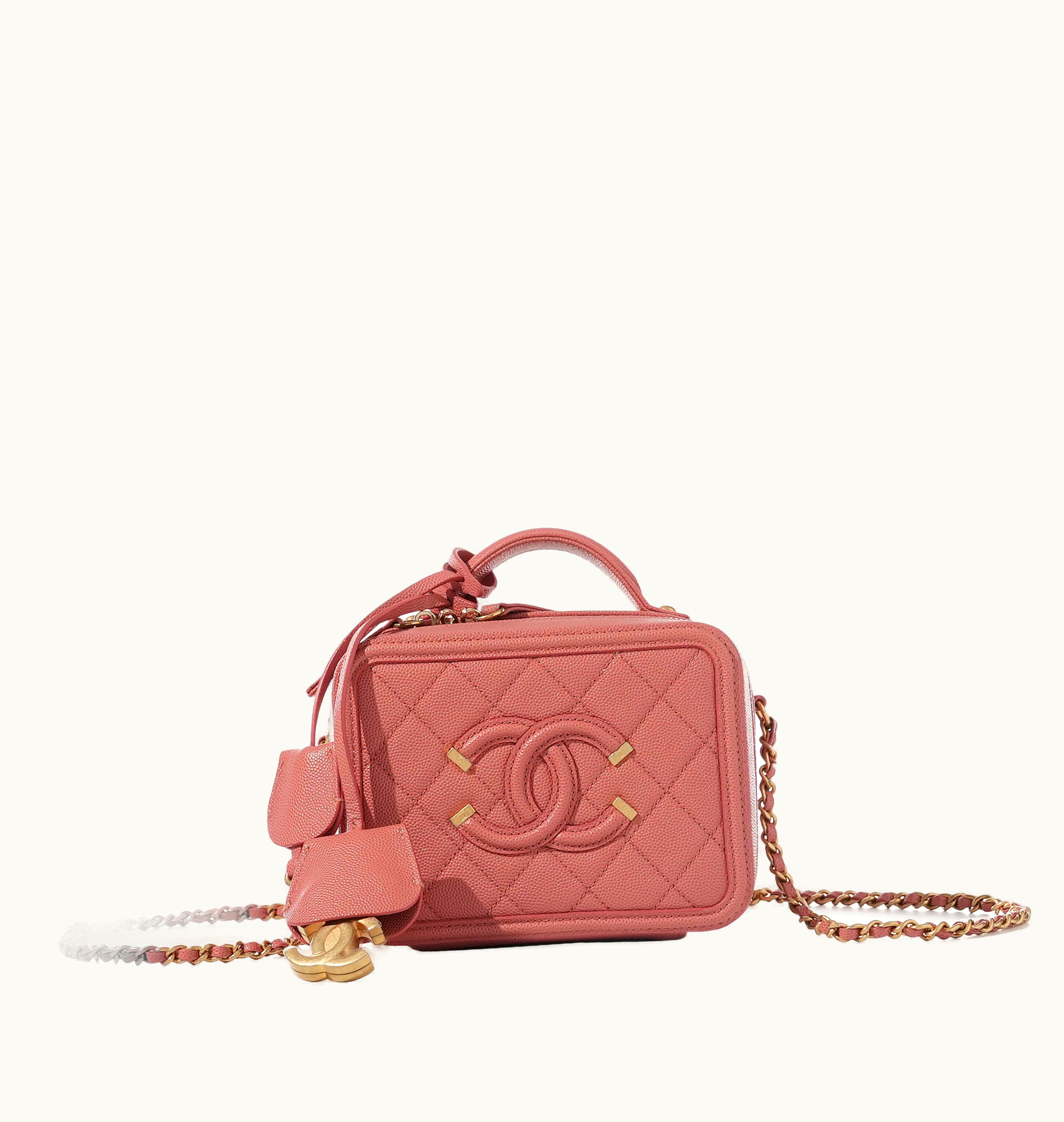 Chanel Chanel 2019 Chanel Vanity Case with Small CC Filigree in Pink Caviar Leather and Gold Hardware