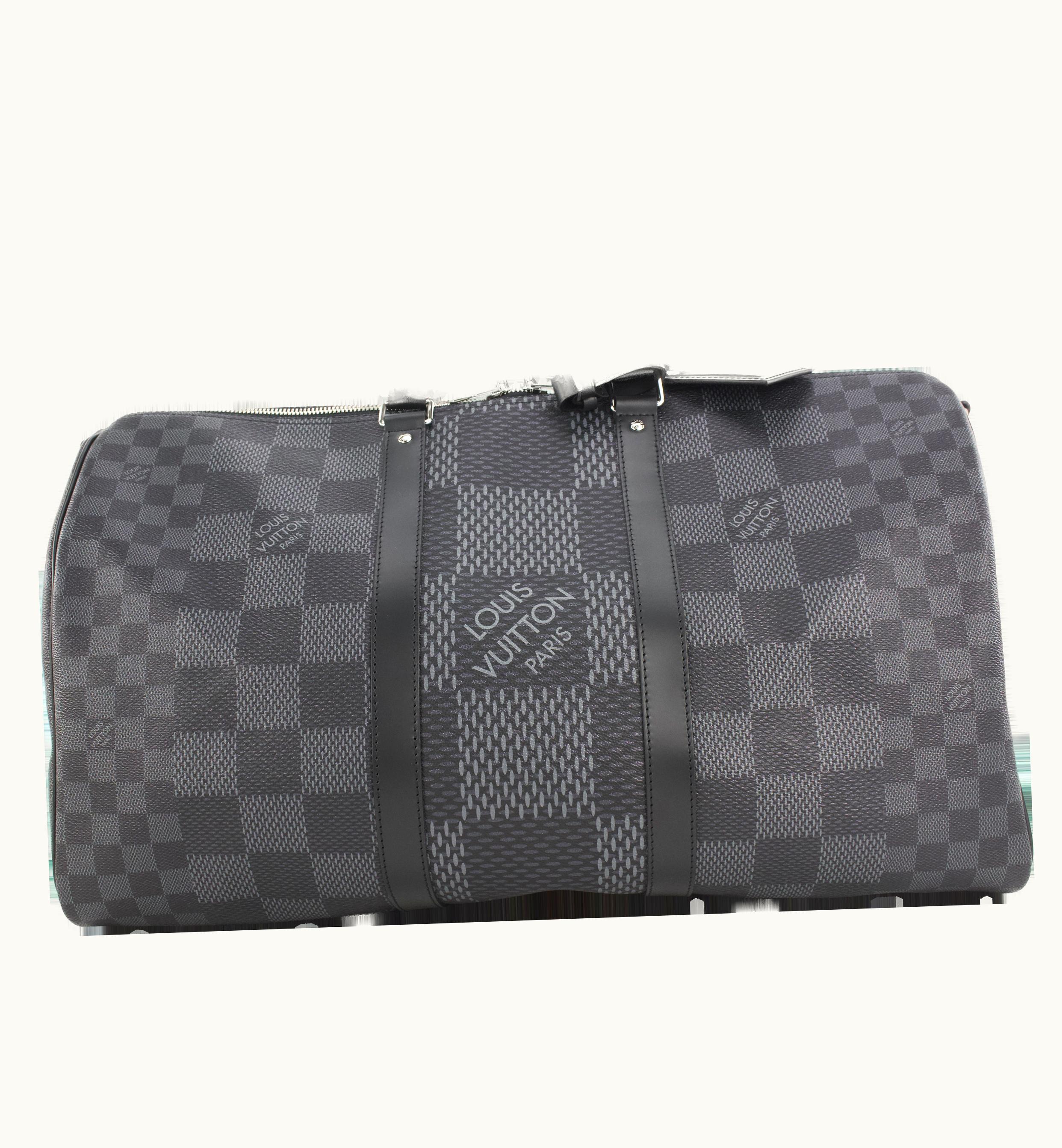 Louis Vuitton Louis Vuitton 2020 Louiѕ Vuitton Virgil Abloh Graphite Monogram Canvas Damier Keepall Bandoulière 50, featuring Silver Tone Hardware