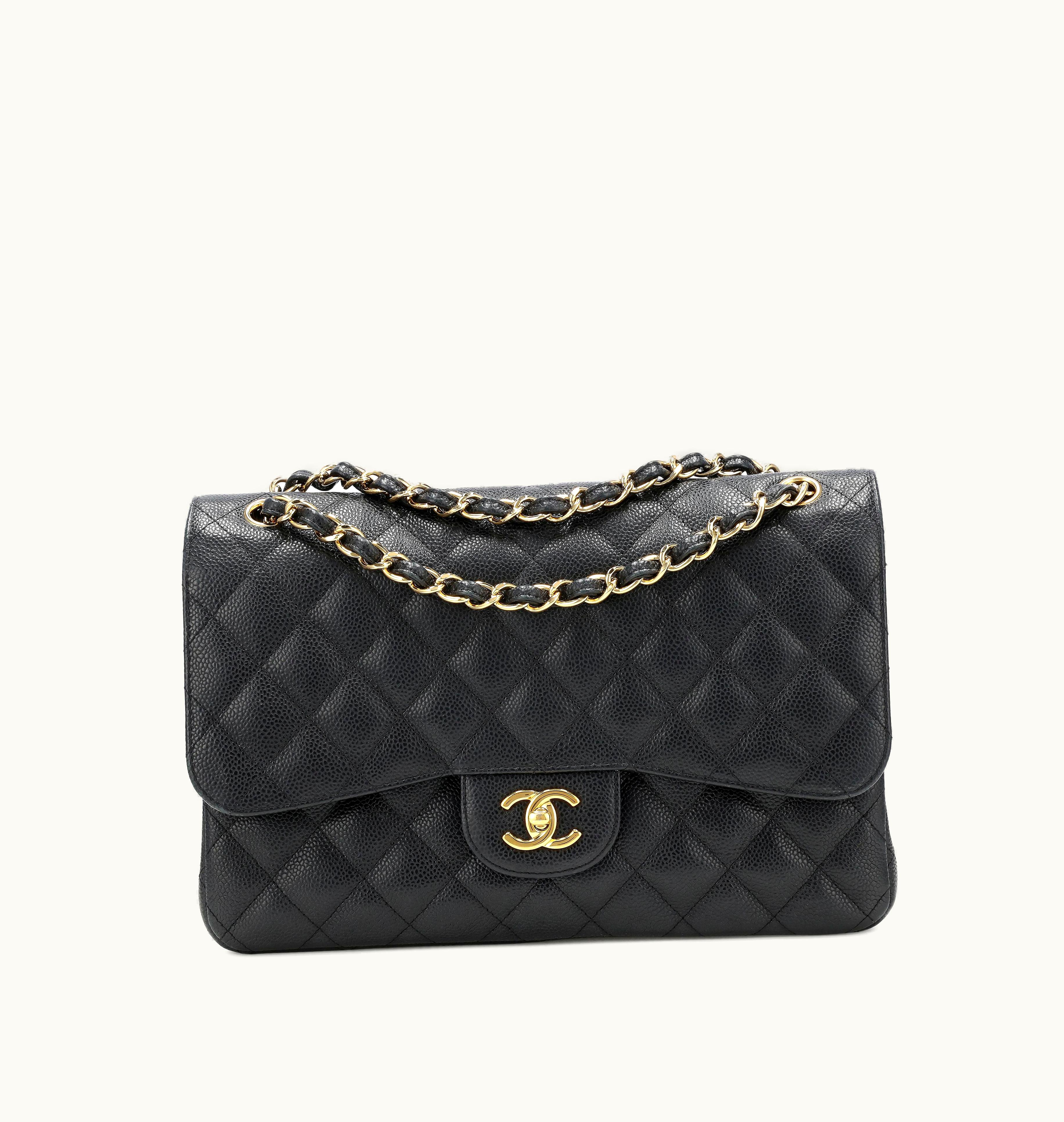 Chanel Chanel Jumbo Classic Double Flap Bag in Black Quilted Caviar with Gold Hardware, Released in 2014