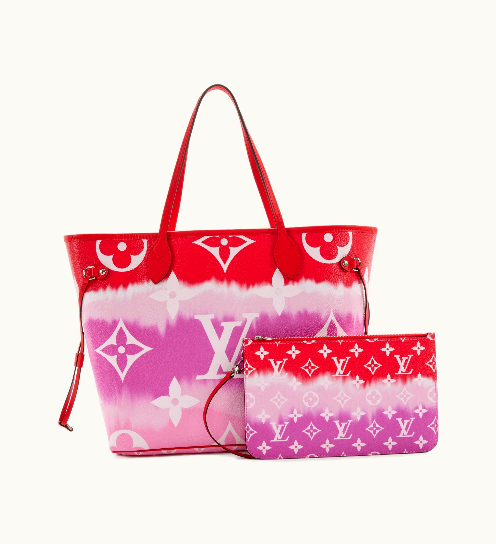 Louis Vuitton Louis Vuitton 2020 Louis Vuitton Neverfull MM Silver Hardware in Red and Pink Monogram Escale Coated Canvas