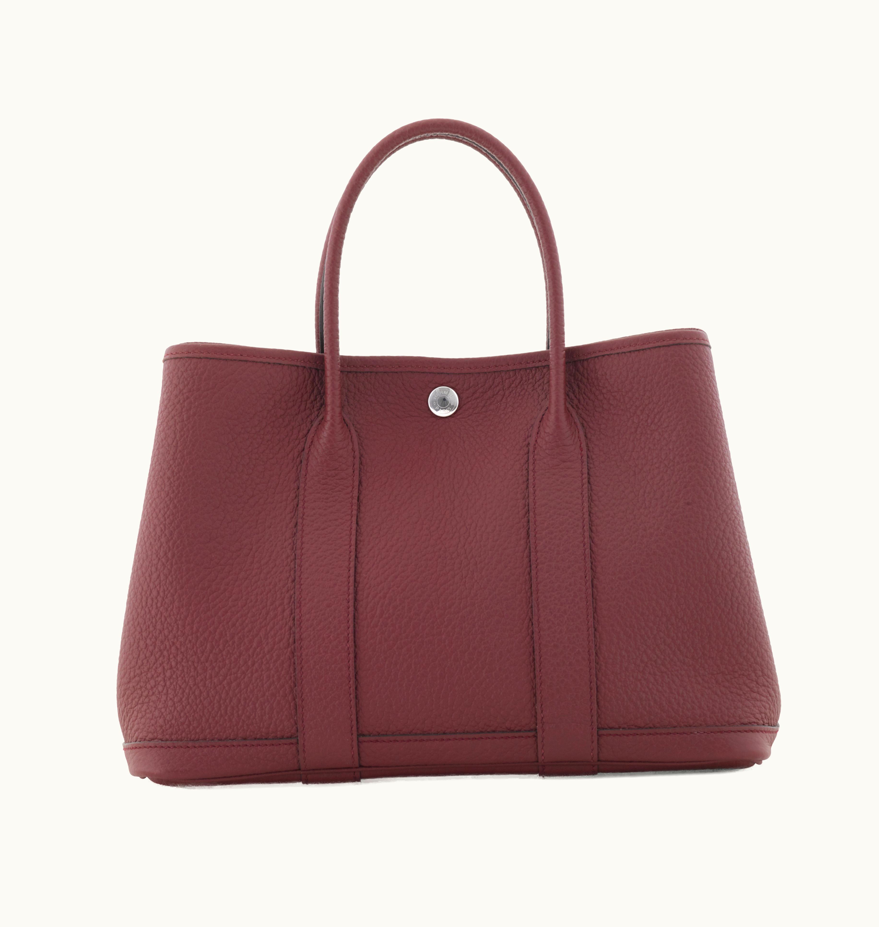 Hermès Hermès Bordeaux Vache Country Garden Party 30 Palladium Hardware, 2020 - Rephrased and restated version:
2020 Hermès Bordeaux Vache Country Garden Party 30 with Palladium Hardware
