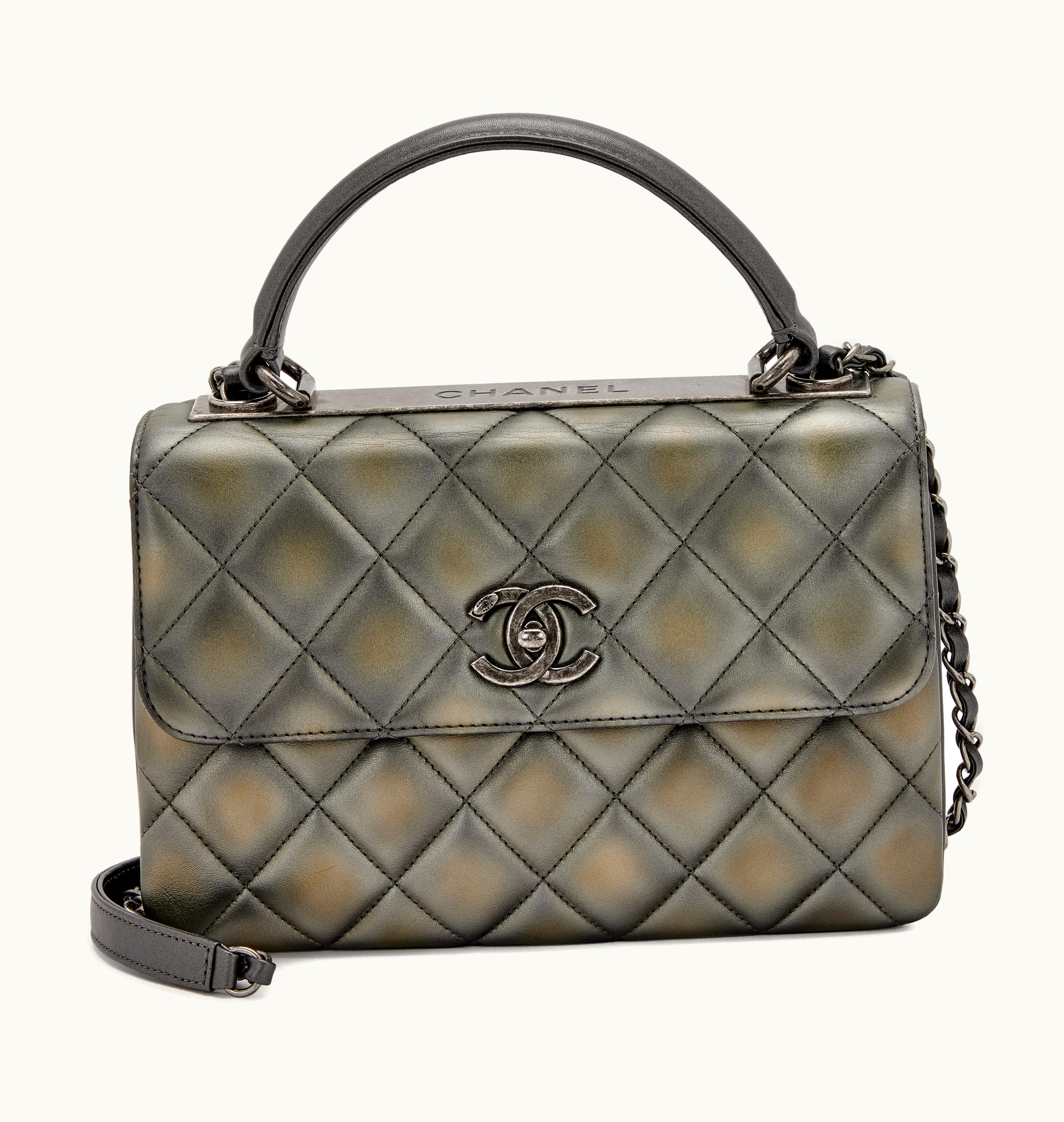 Chanel Chanel Small Metallic Trendy CC Top Handle Flap Bag with Ruthenium Hardware, Grey Quilted, 2015 Edition