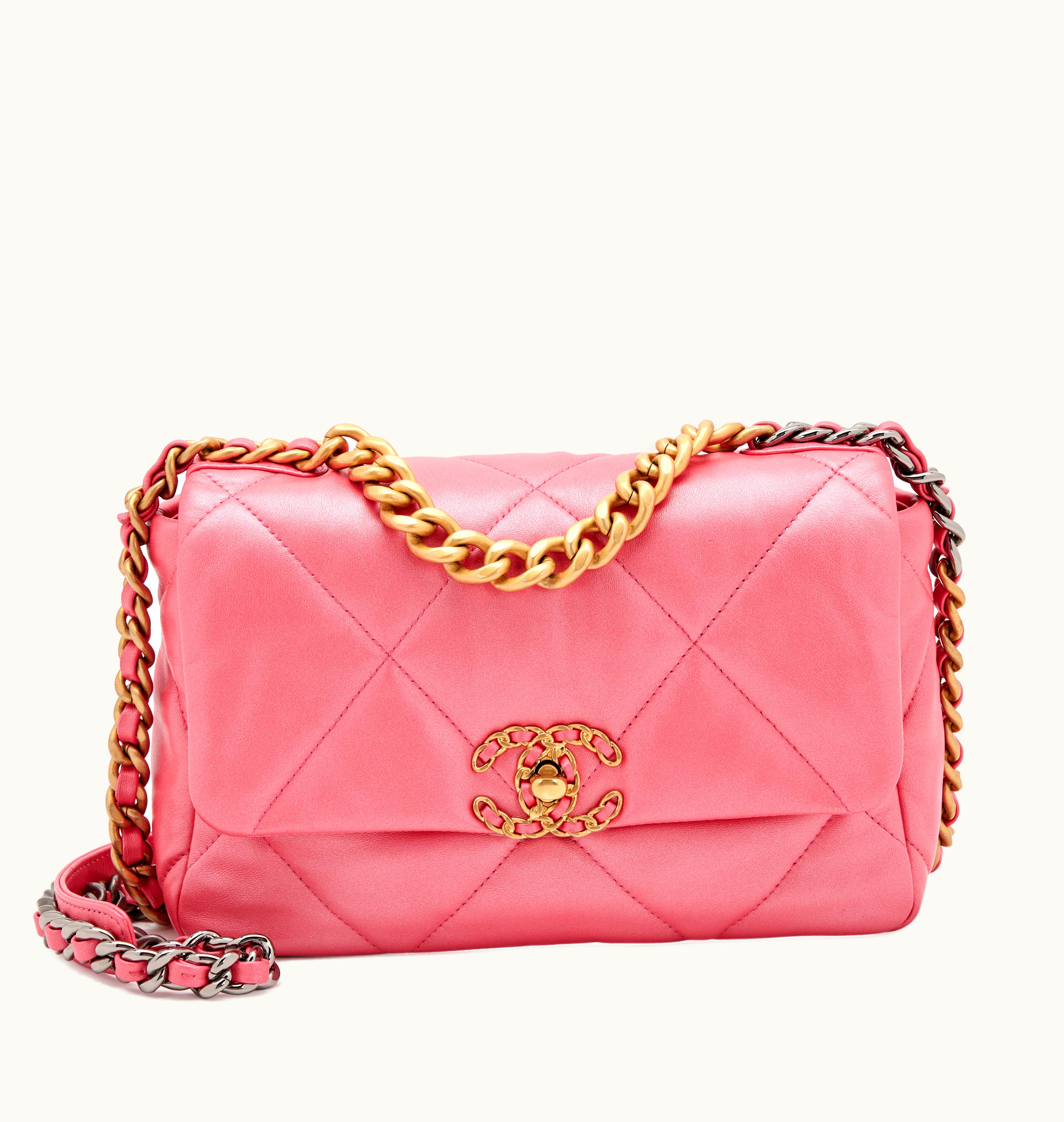 Chanel Chanel 2023 Chanel Medium Pink Quilted Goatskin Chanel Flap 19 with Gold and Ruthenium Hardware