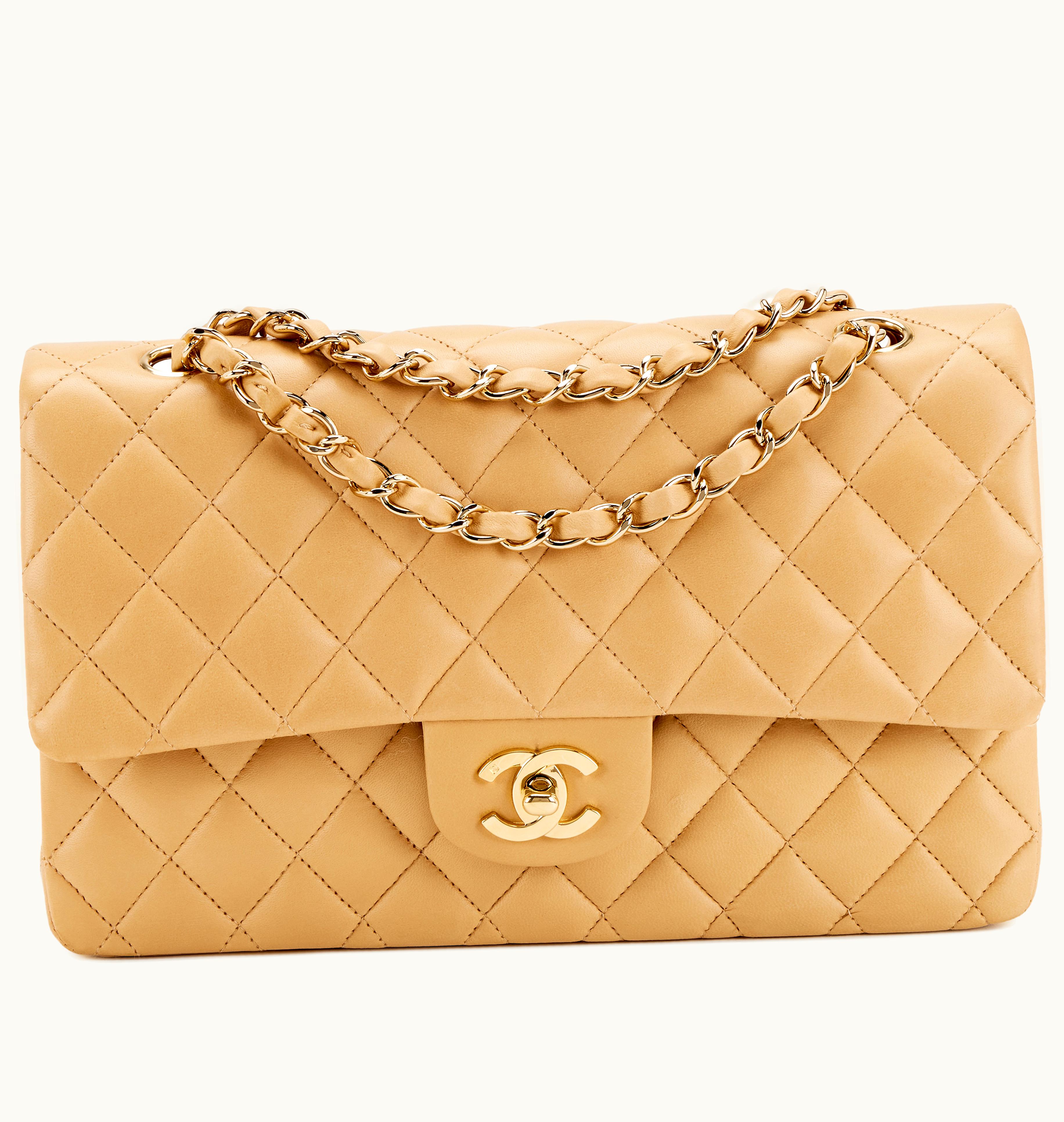 Chanel Chanel Quilted Lambskin Old Medium Double Flap Bag in Beige with Gold Hardware, vintage years 2003-2004