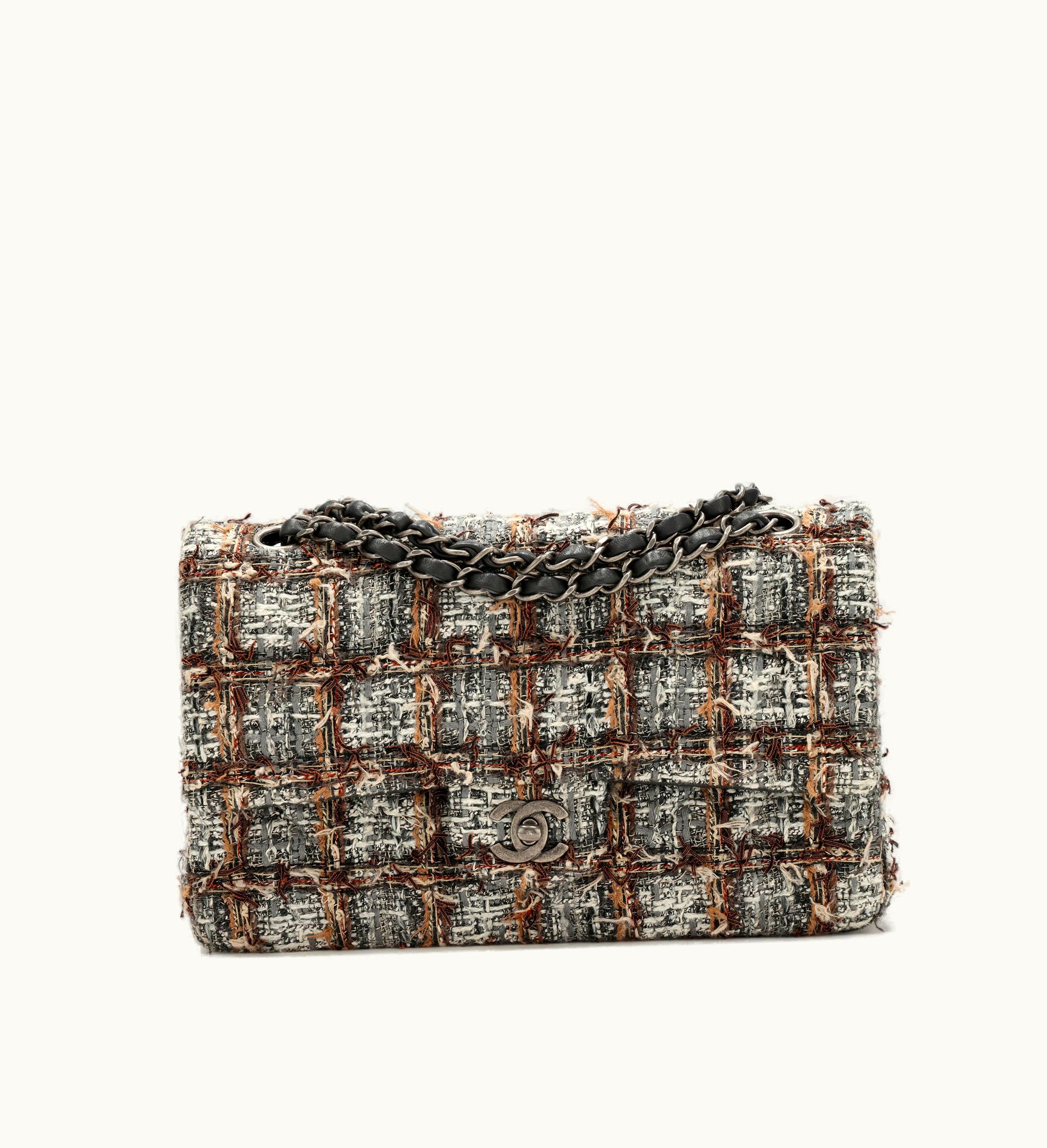 Chanel Chanel 2018 Chanel Medium Classic Double Flap with Ruthenium Hardware in Multicolor Quilted Tweed