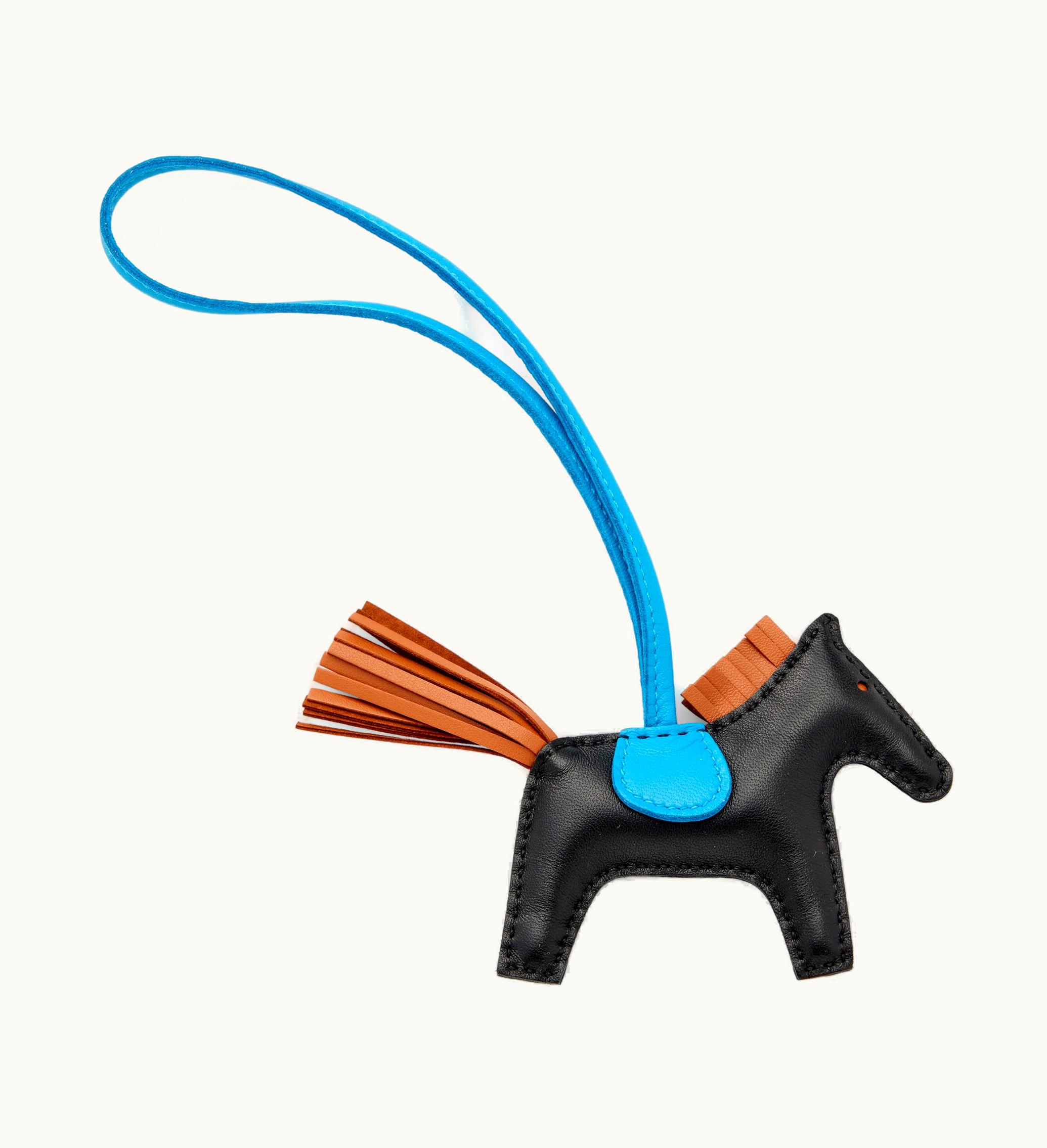 Hermès Hermès 2021 Hermès Zanzibar Blue, Gold and Black Milo Lambskin GriGri Rodeo Charm PM